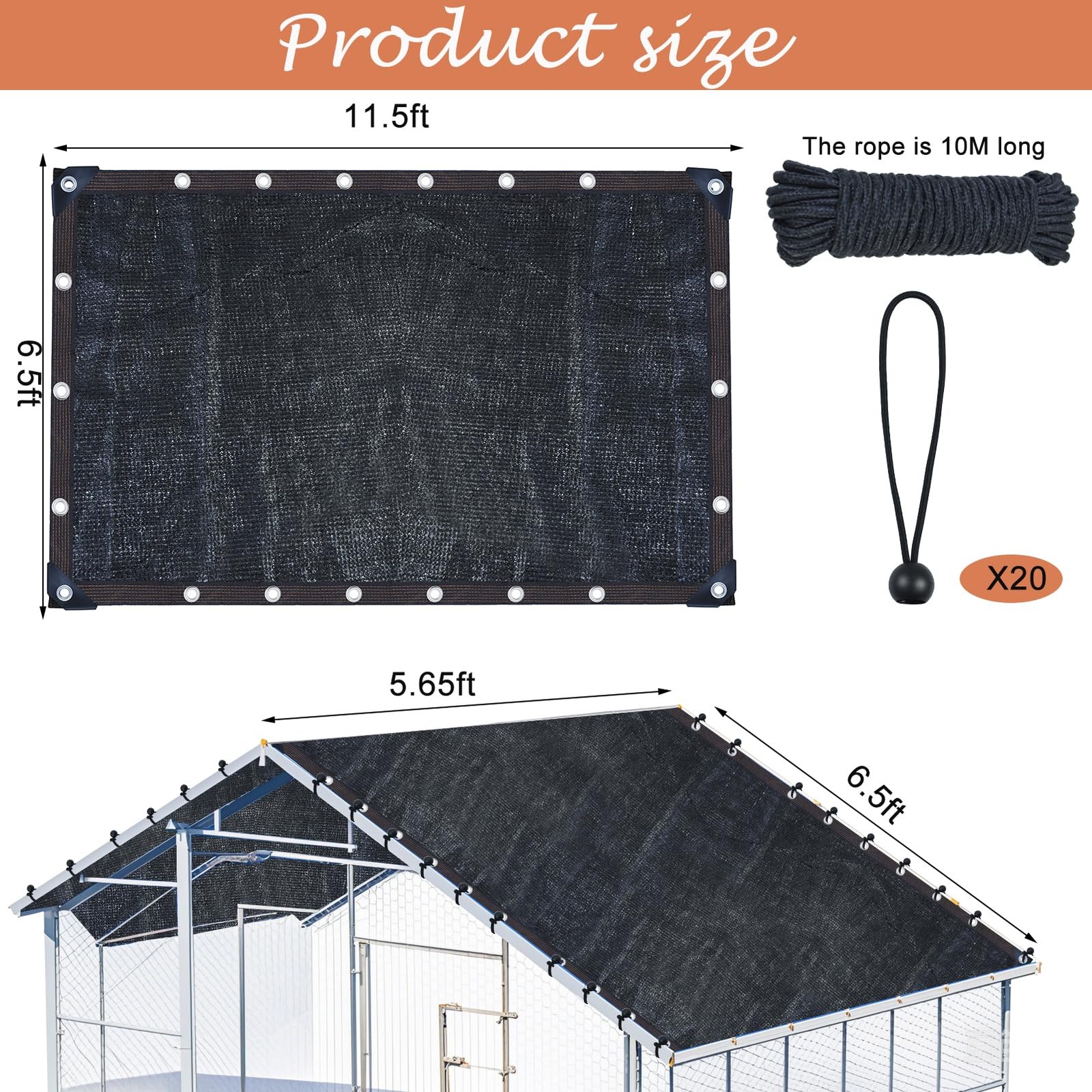 Voccos 11.5 6.6 Ft Chicken Coop Cover High Density Uv 90 Black Shade Cloth For