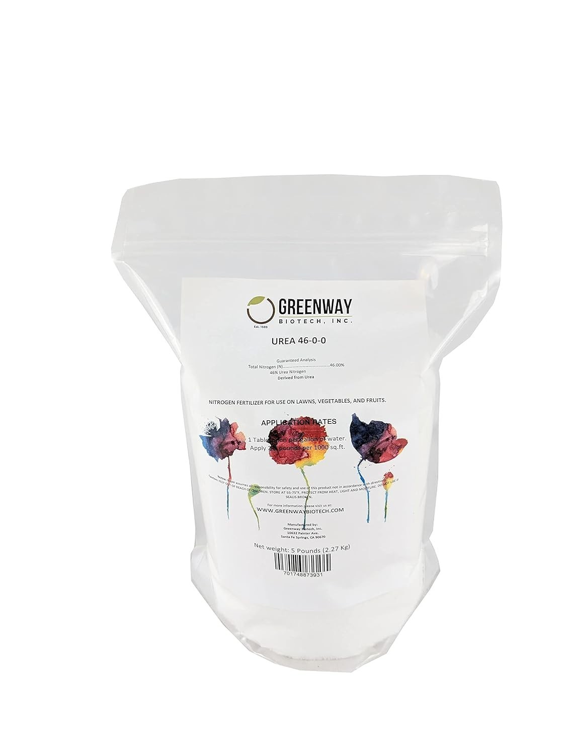 99.9% Pure Urea Fertilizer – 100% Water Soluble Plant Food for All Crops – 5lbs