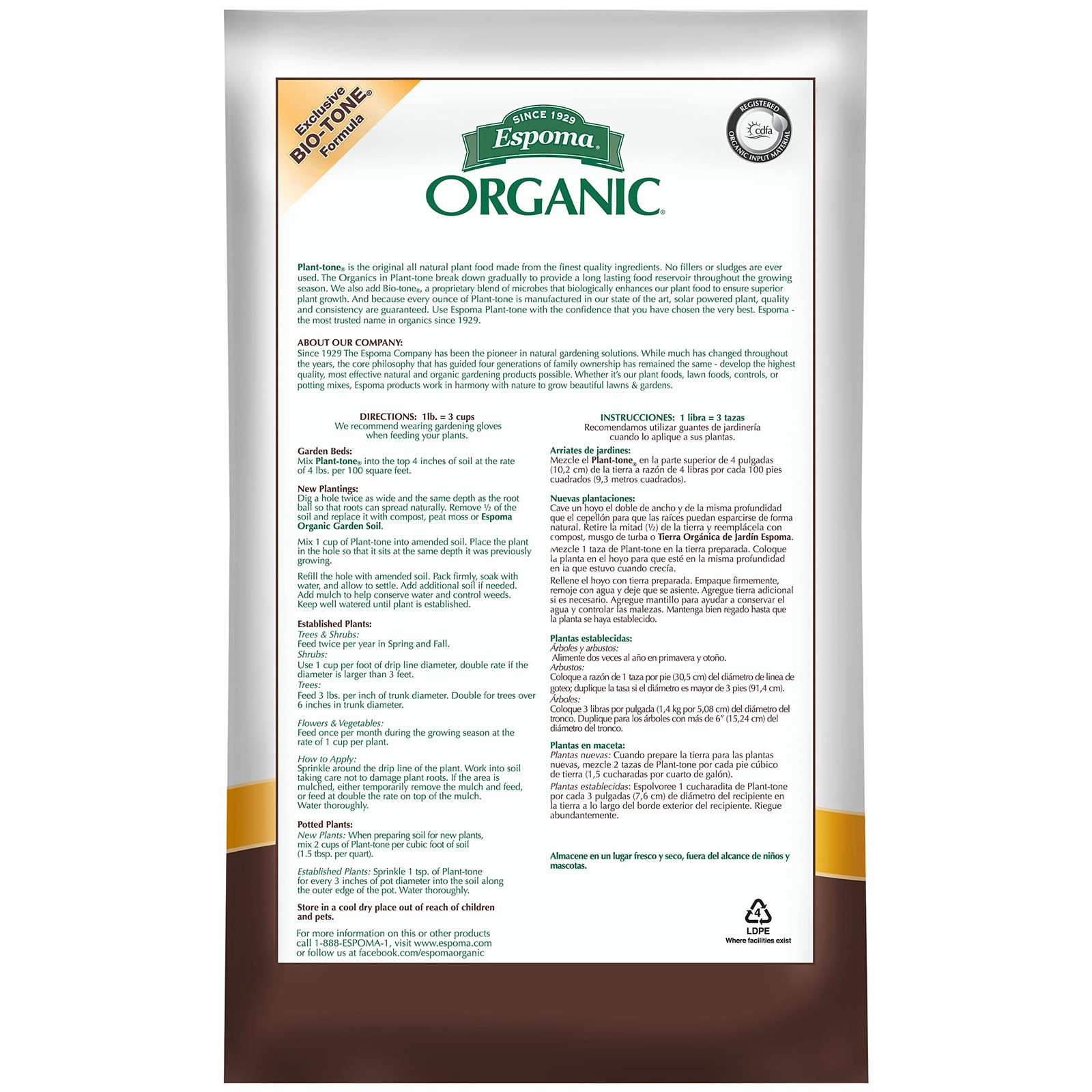 Espoma Organic Plant-Tone 5-3-3 Natural & Organic All Purpose Plant Food; 50 lb