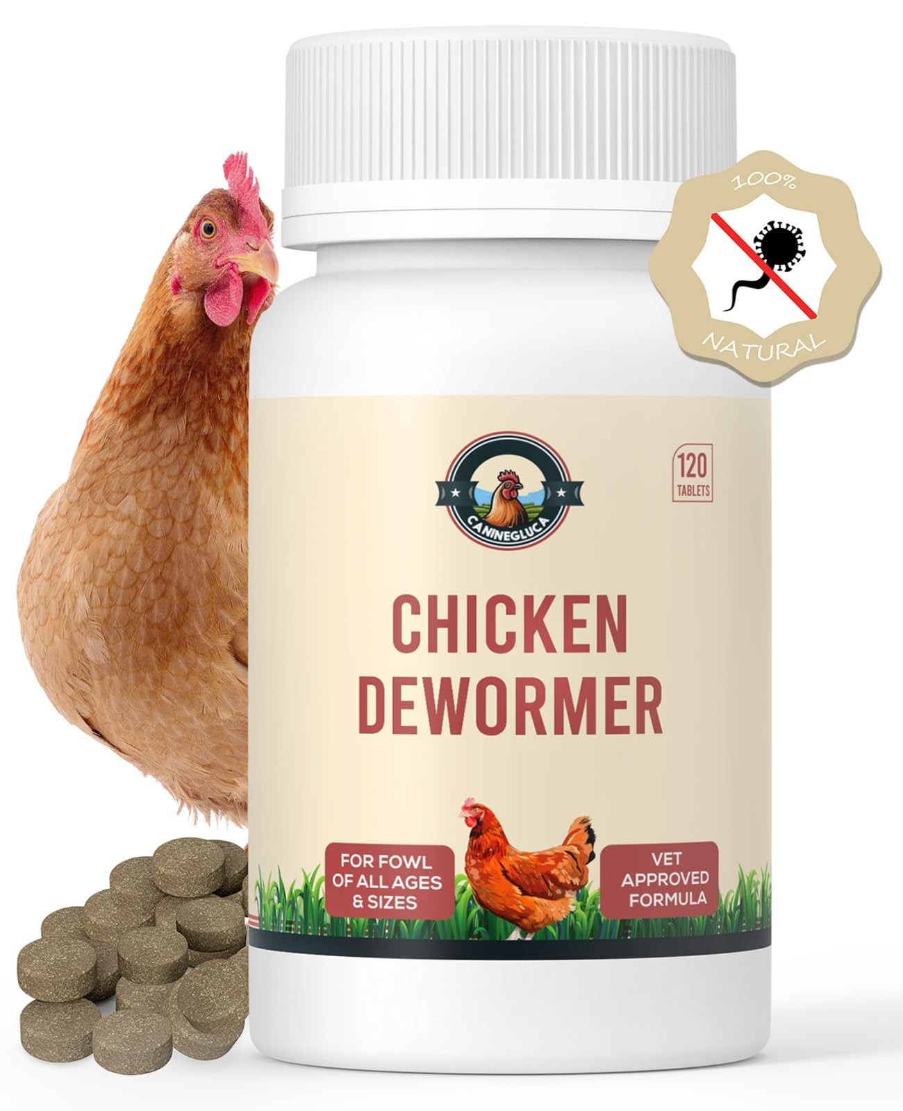 Natural Chicken De-Wormer Tablets – Safe Poultry Health Formula, 120 Count