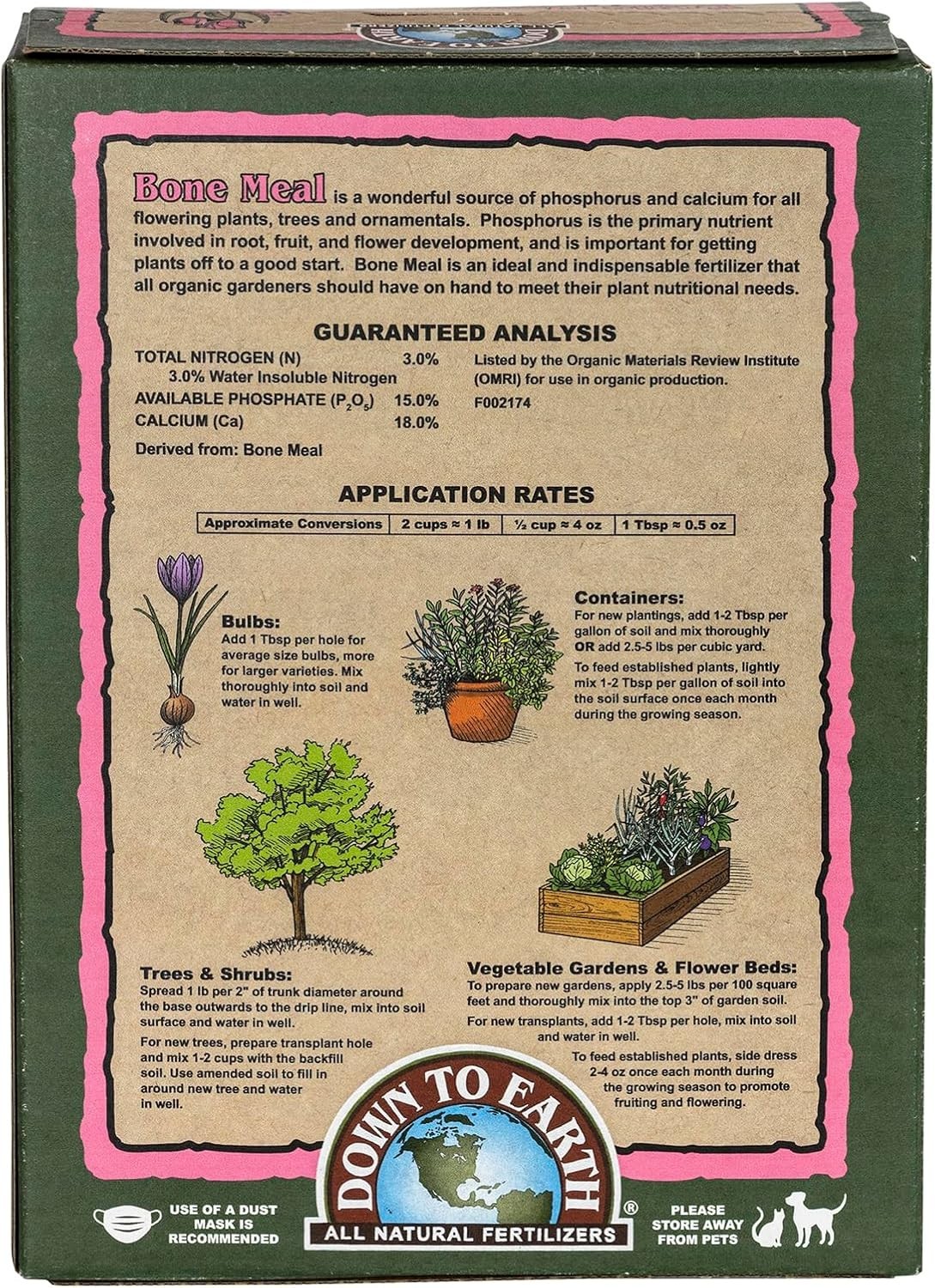 Down to Earth 5 lb Organic Bone Meal – Supports Flowering Plants & Bulbs 3-15-0