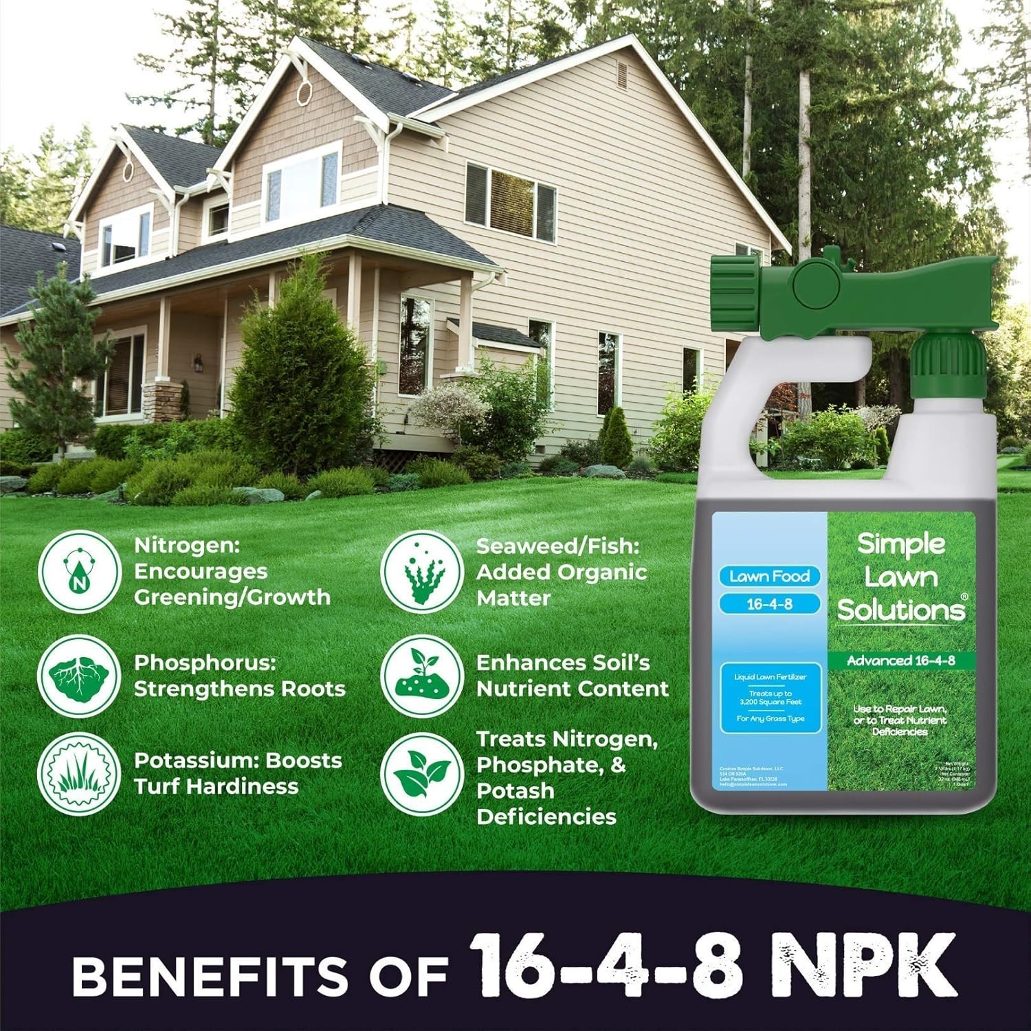 16-4-8 Balanced Lawn Fertilizer – Nourish Your Grass with Fish & Seaweed 32oz