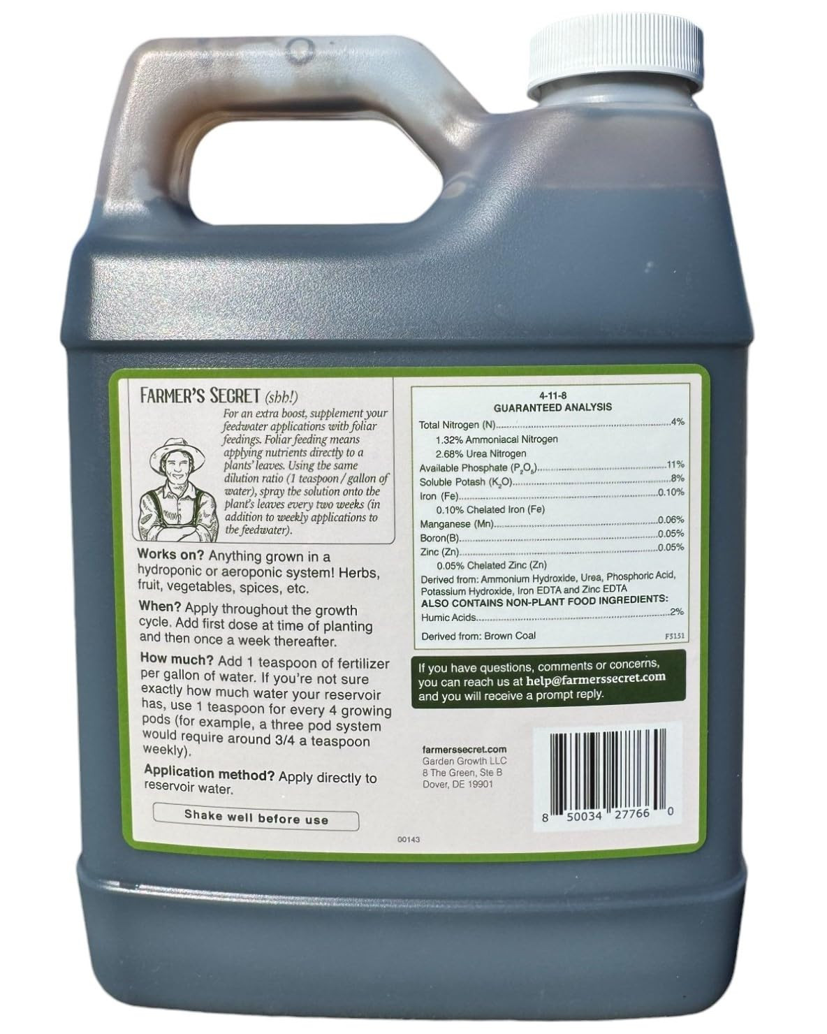 Farmer’s Secret Hydroponic Booster Fertilizer – Super Concentrated 4-11-8 Formul