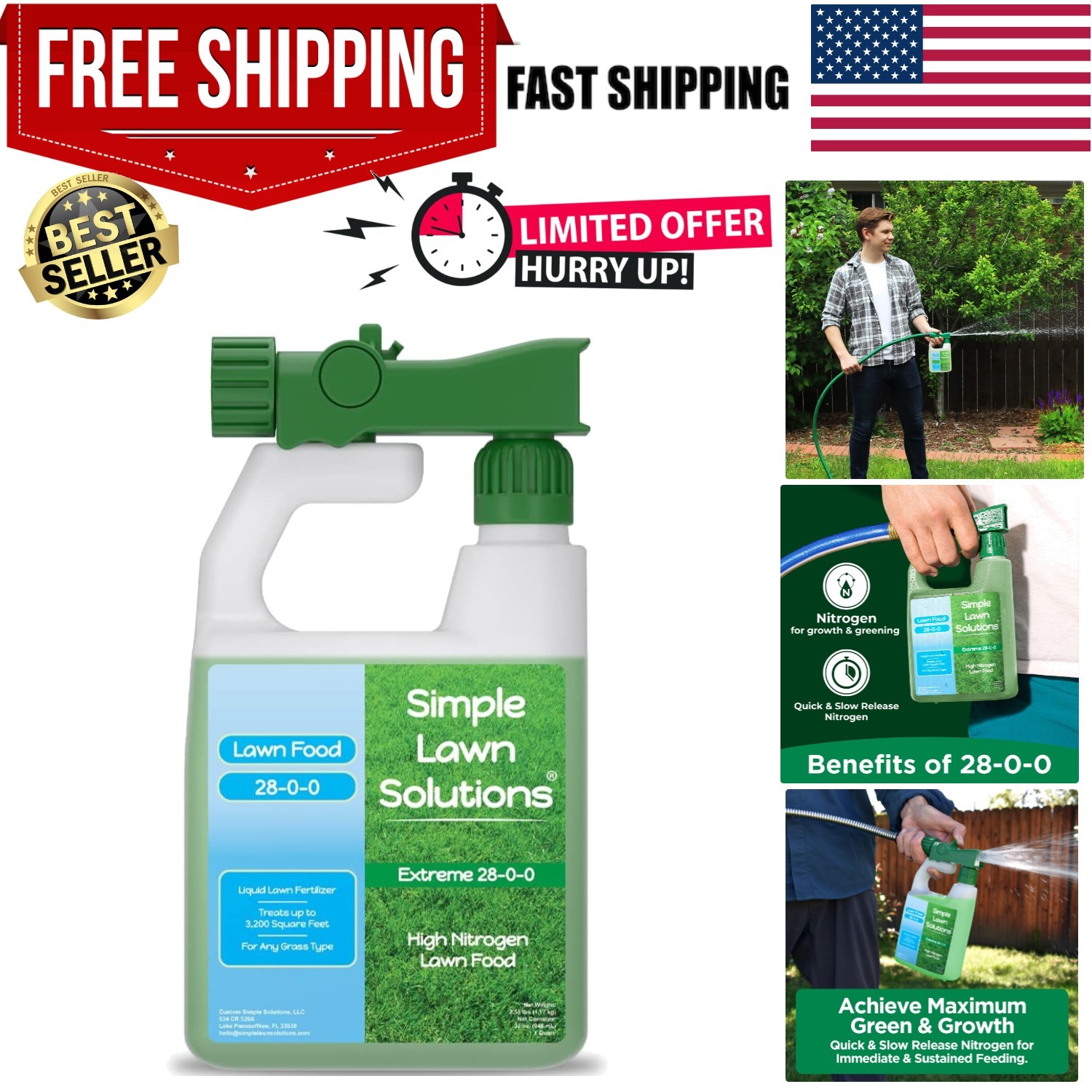Maximum Green & Growth Fertilizer High Nitrogen 28-0-0 Liquid Lawn Food Spray…