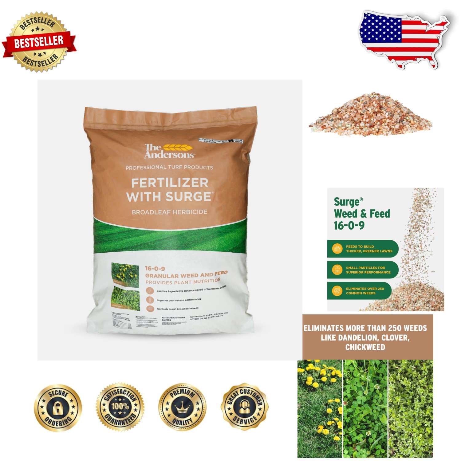 Surge Weed & Feed 40lb Granules 16k sq ft Control Fertilizer