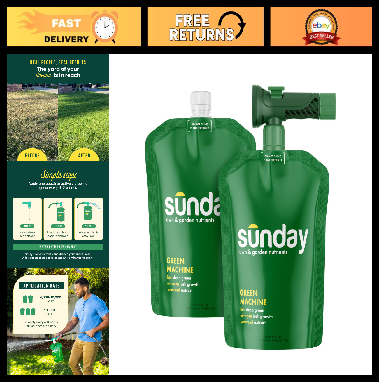 Liquid Lawn Fertilizer 2 Pack – 22-0-3 NPK, Covers 10,000 Sq Ft, Seaweed & Iron