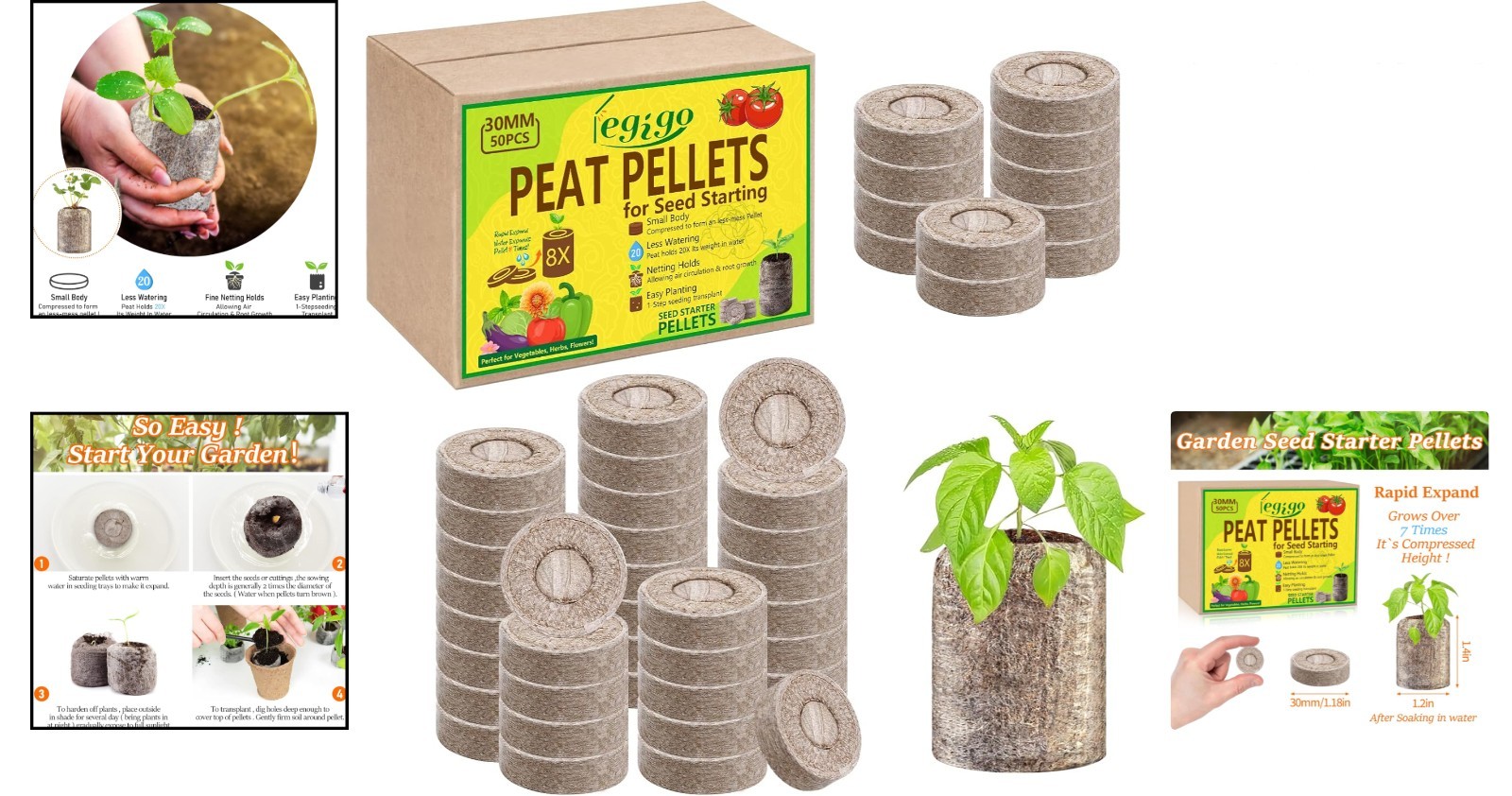 50 Compressed 30mm Peat Pods for Seedlings – Ideal for Herbs, Flowers & Veggies