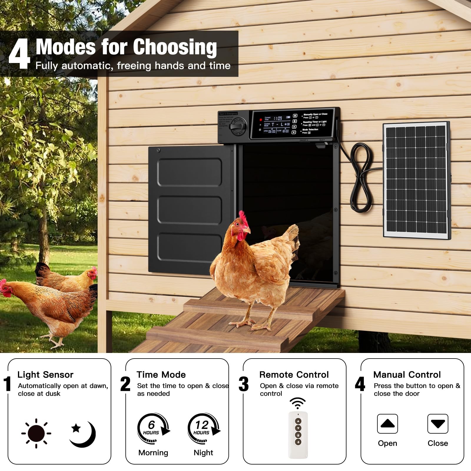 Pet Deluxe Automatic Chicken Coop Door Large Size Solar Powered Coop Door