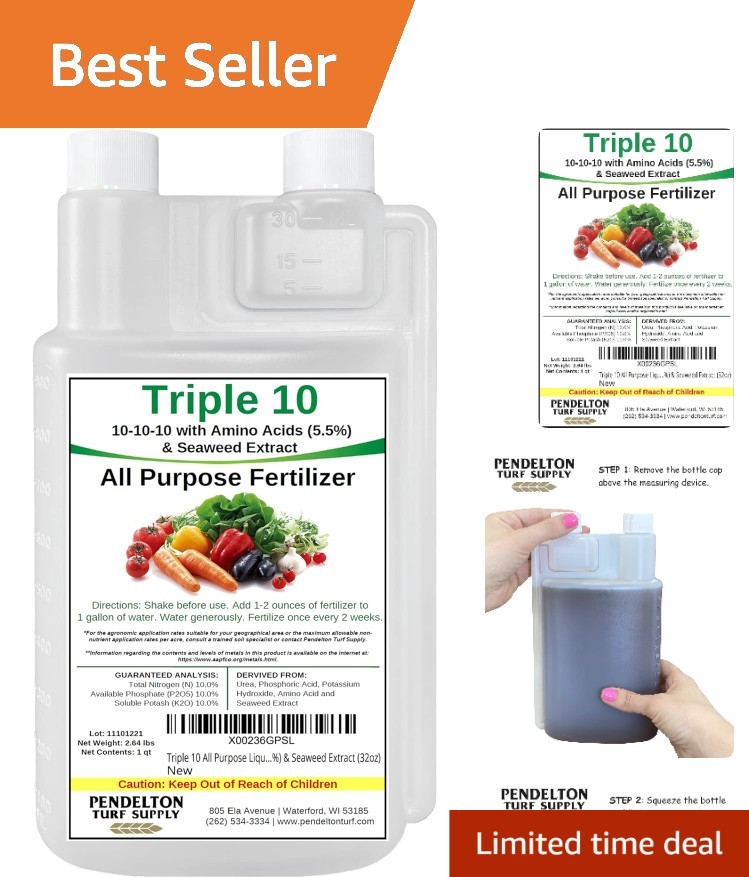 Triple 10 Liquid Fertilizer 10-10-10 with Amino Acids & Seaweed Extract 32oz