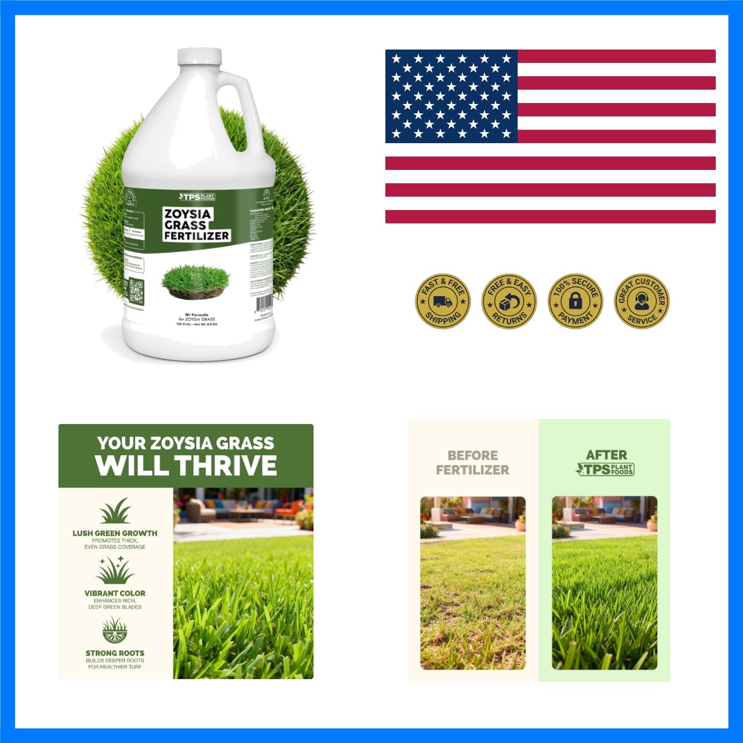 Zoysia Grass Fertilizer – Liquid Lawn Food for Dense Turf, Rich Green Color &…
