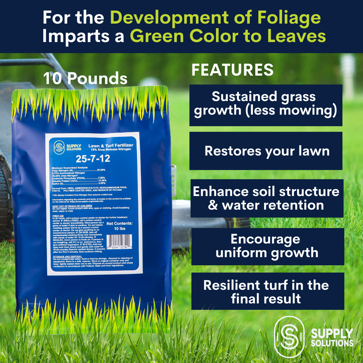 25-7-12 Lawn & Turf Fertilizer – Lawn, Turf and Garden Plants Food – 10 Lbs