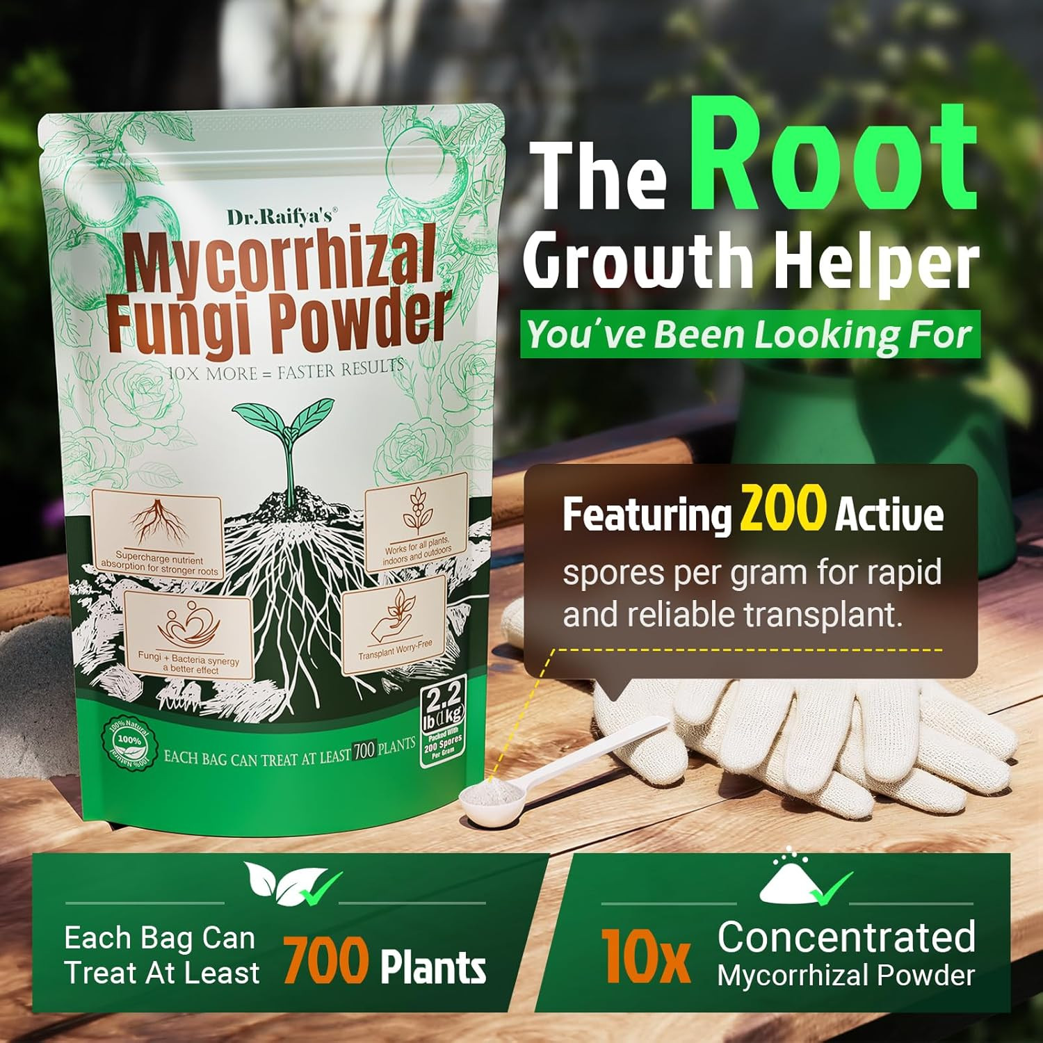 Dr.Raifya’s Mycorrhizal Fungi Inoculant, 10X Concentrated Up to 700 Plants – Org