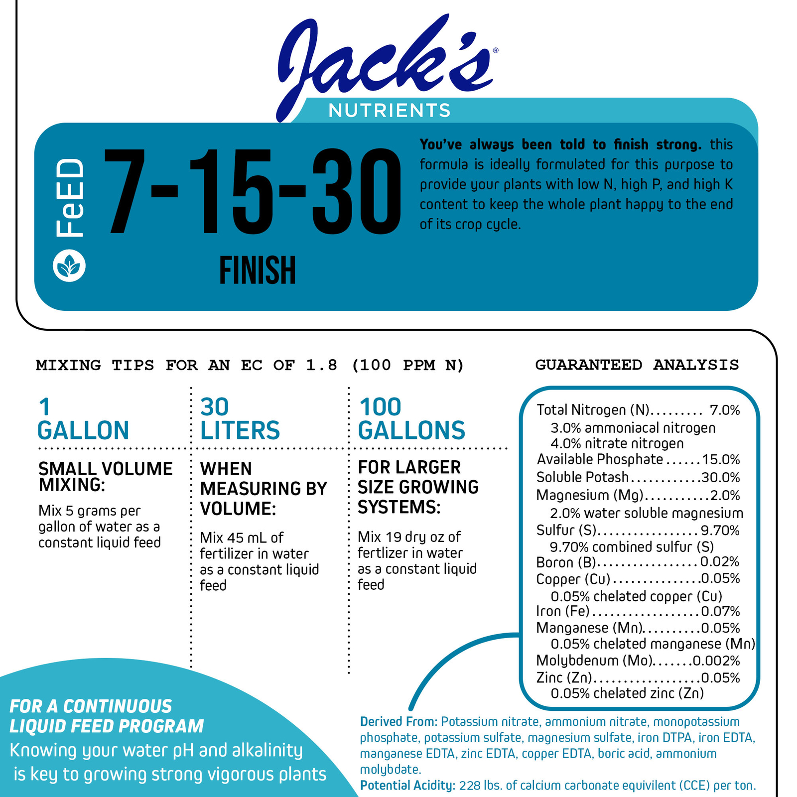 Jack’s Nutrients (#79021) Finish 7-15-30, 2.2lbs