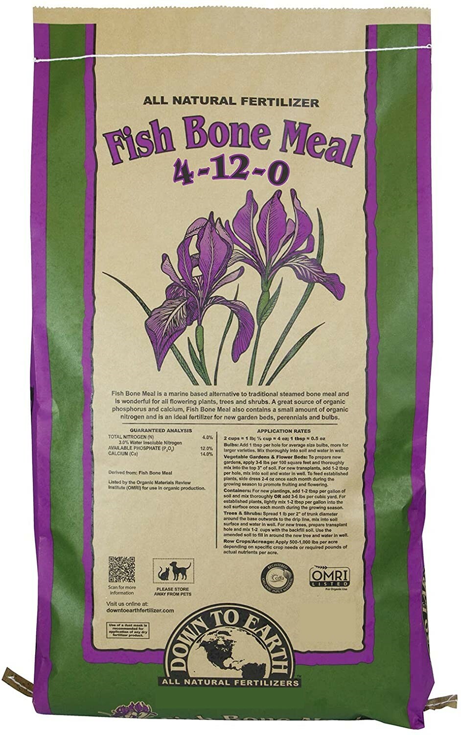 Down to Earth Organic Fish Bone Meal Fertilizer Mix 4-12-0, 25 lb