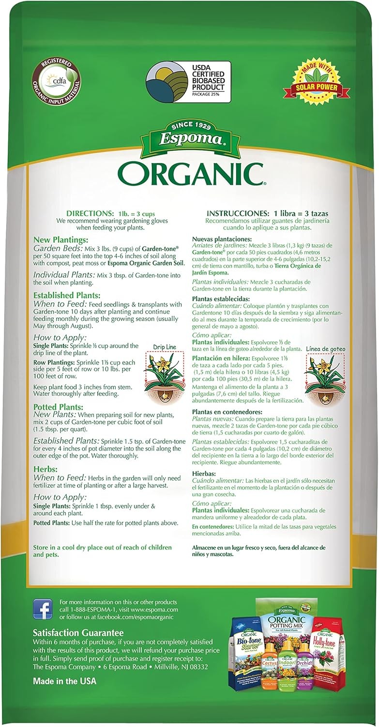 Organic Garden-Tone 3-4-4 Organic Fertilizer for Cool & Warm Season Vegetables a