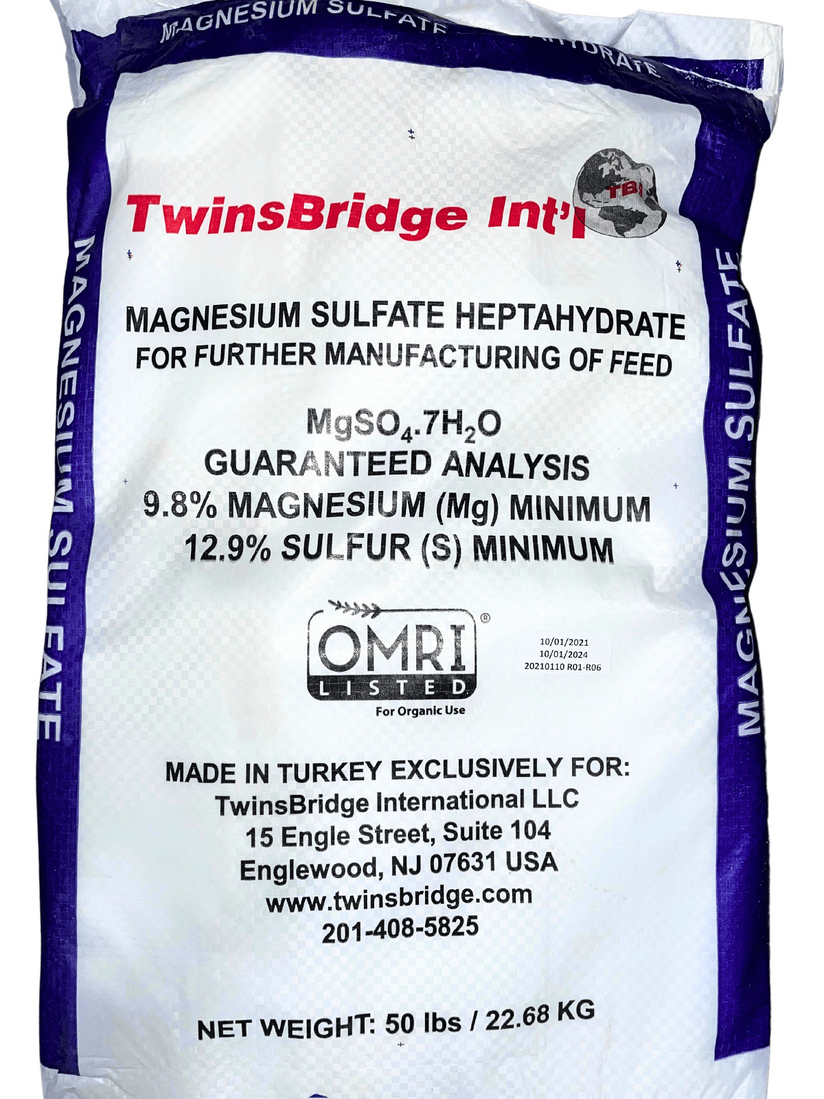 Magnesium Sulfate Heptahydrate Epsom Salt – 50 Lbs.