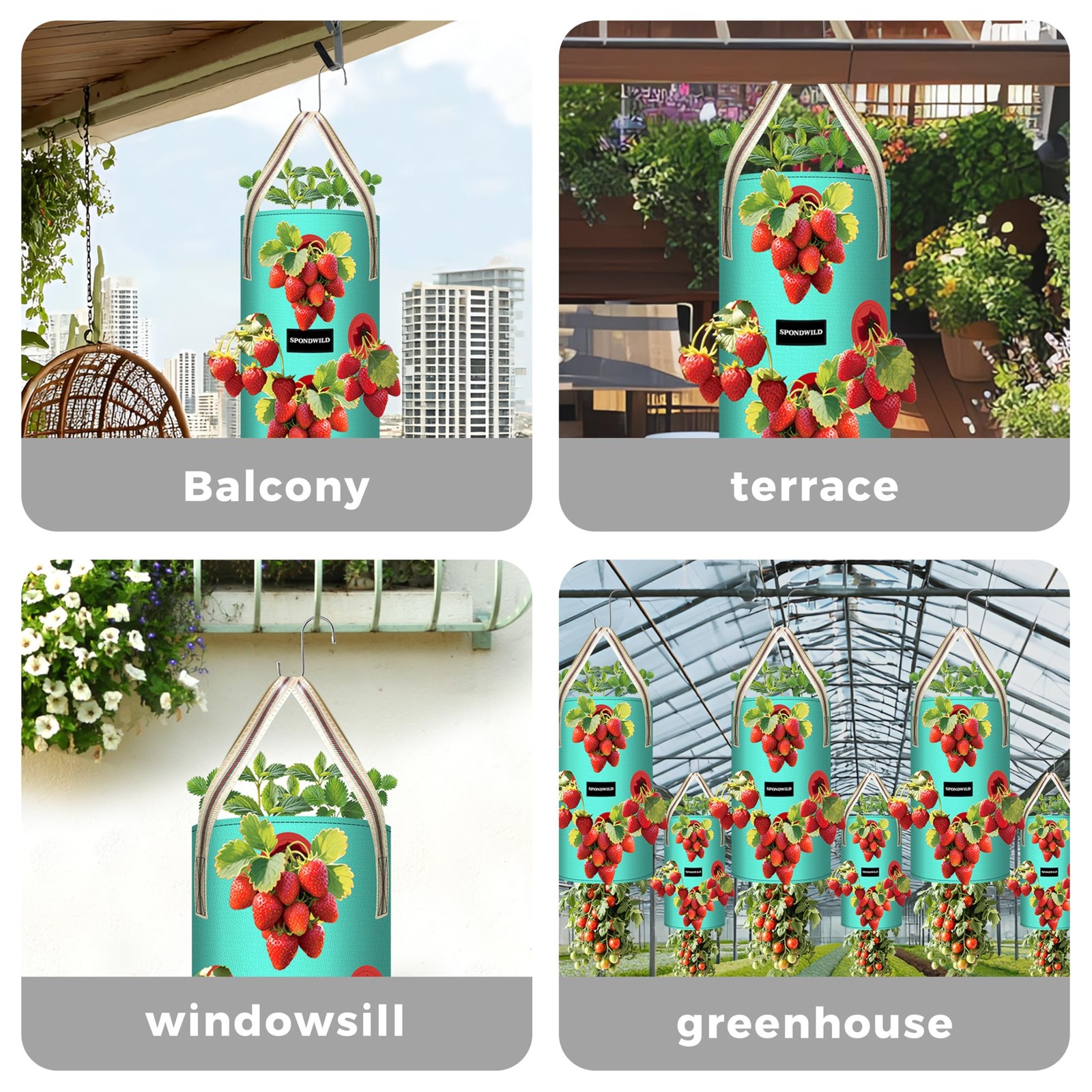 3 Pack Hanging Strawberry Planter Bags, 1 Gallon Hanging Grow Bags with Botto…