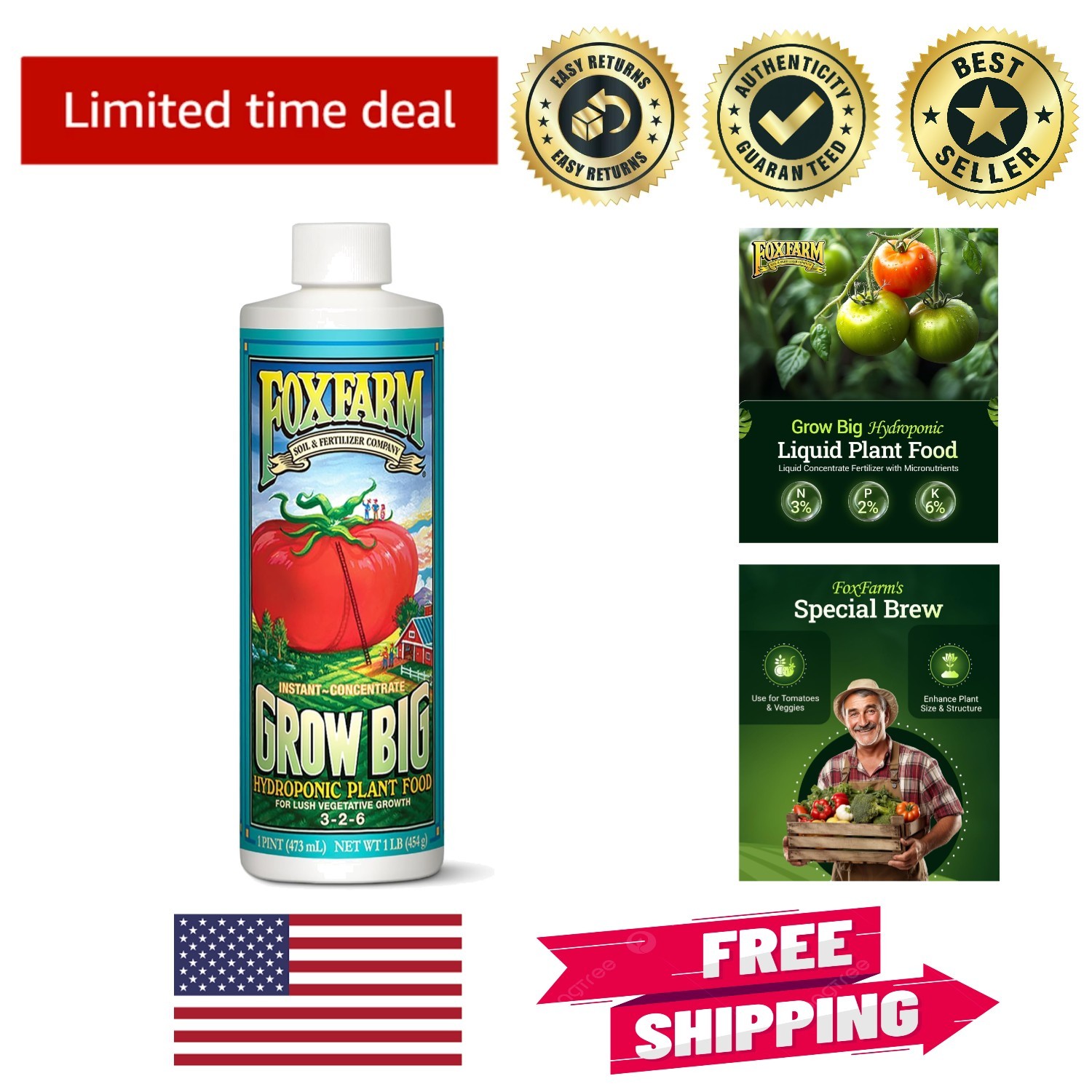 Earthworm Castings Infused Hydroponic Fertilizer – 3-2-6 Liquid (1 Pint)