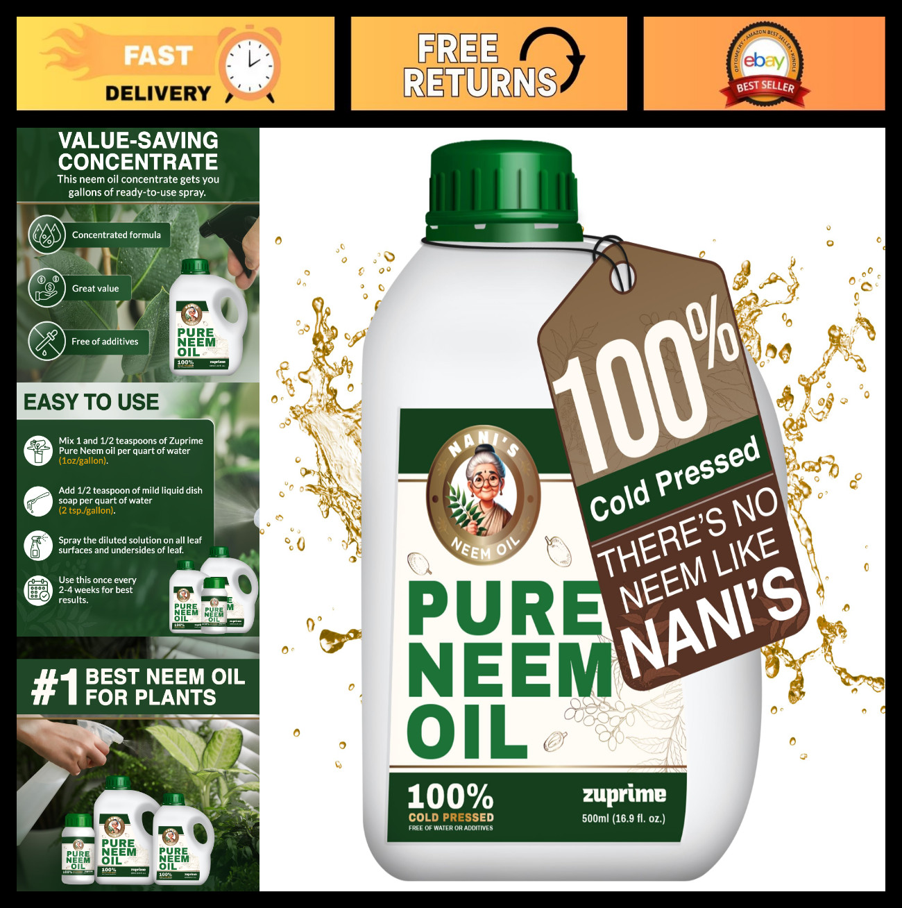 Organic Neem Oil Concentrate for Plants – 100% Cold Pressed, Indoor & Outdoor Us