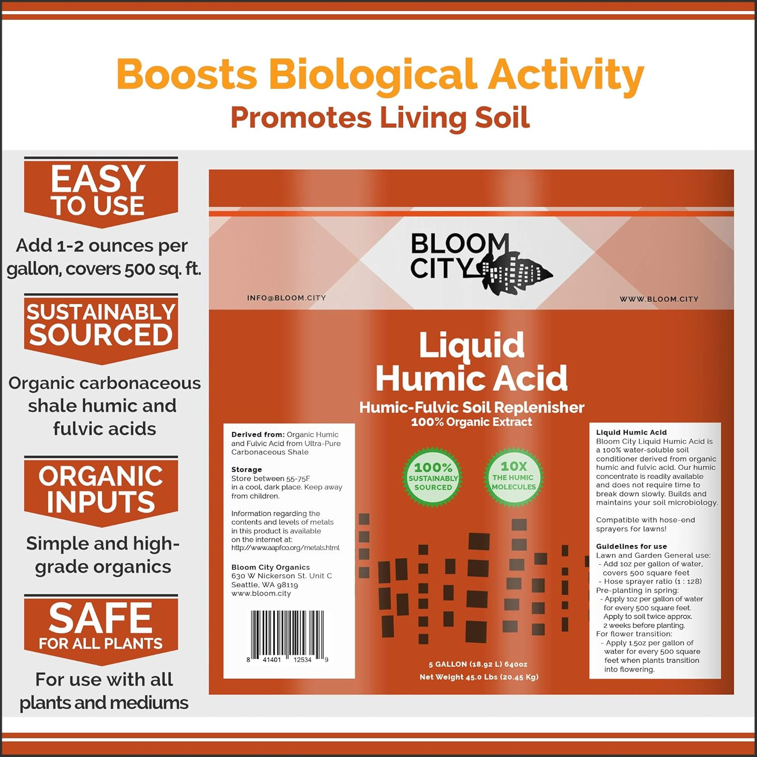 Organic Liquid Humic Acid Soil Health Formula, Concentrated, by Bloom City