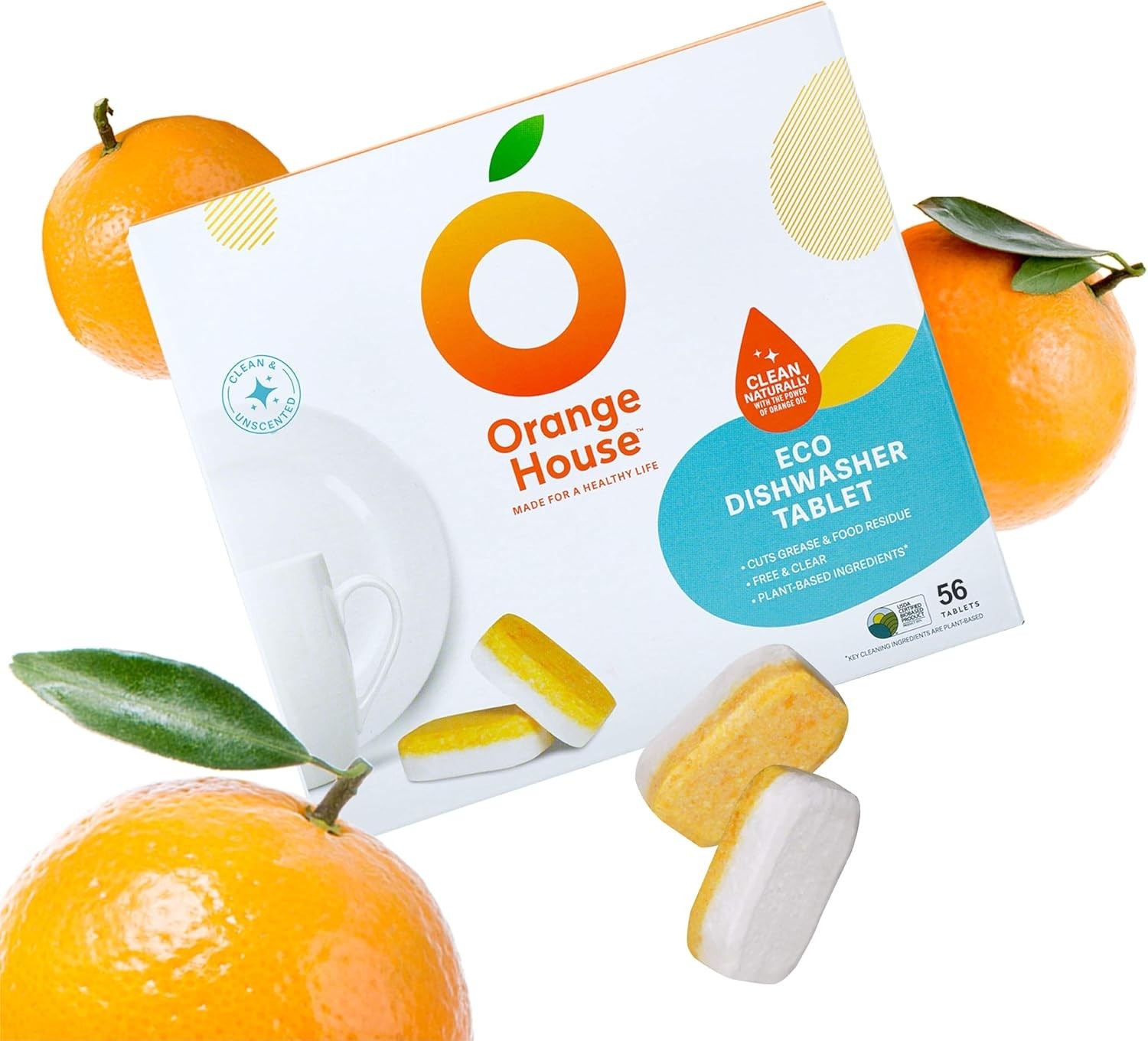 Plant Based Dishwasher Tabs 56 Count | 100% Food Grade Orange Oil, Deep Clean…