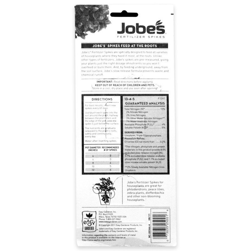 50 pk Jobe’s Fertilizer Spikes For House Plants Flowers Indoor 13-4-5 New 05301T