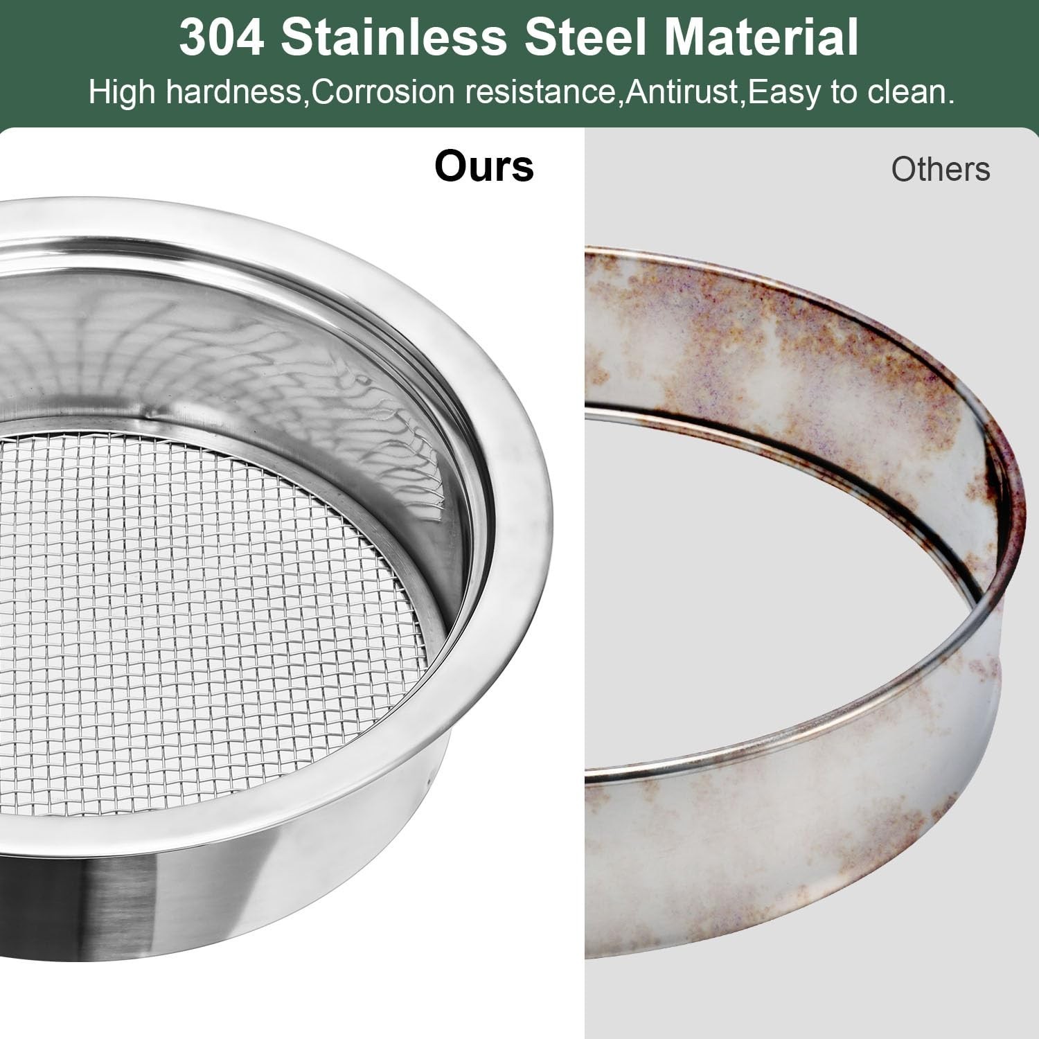 Soil Sifter Garden Soil Sieve Stainless Steel Sieve Set, with 3 Interchangeab…
