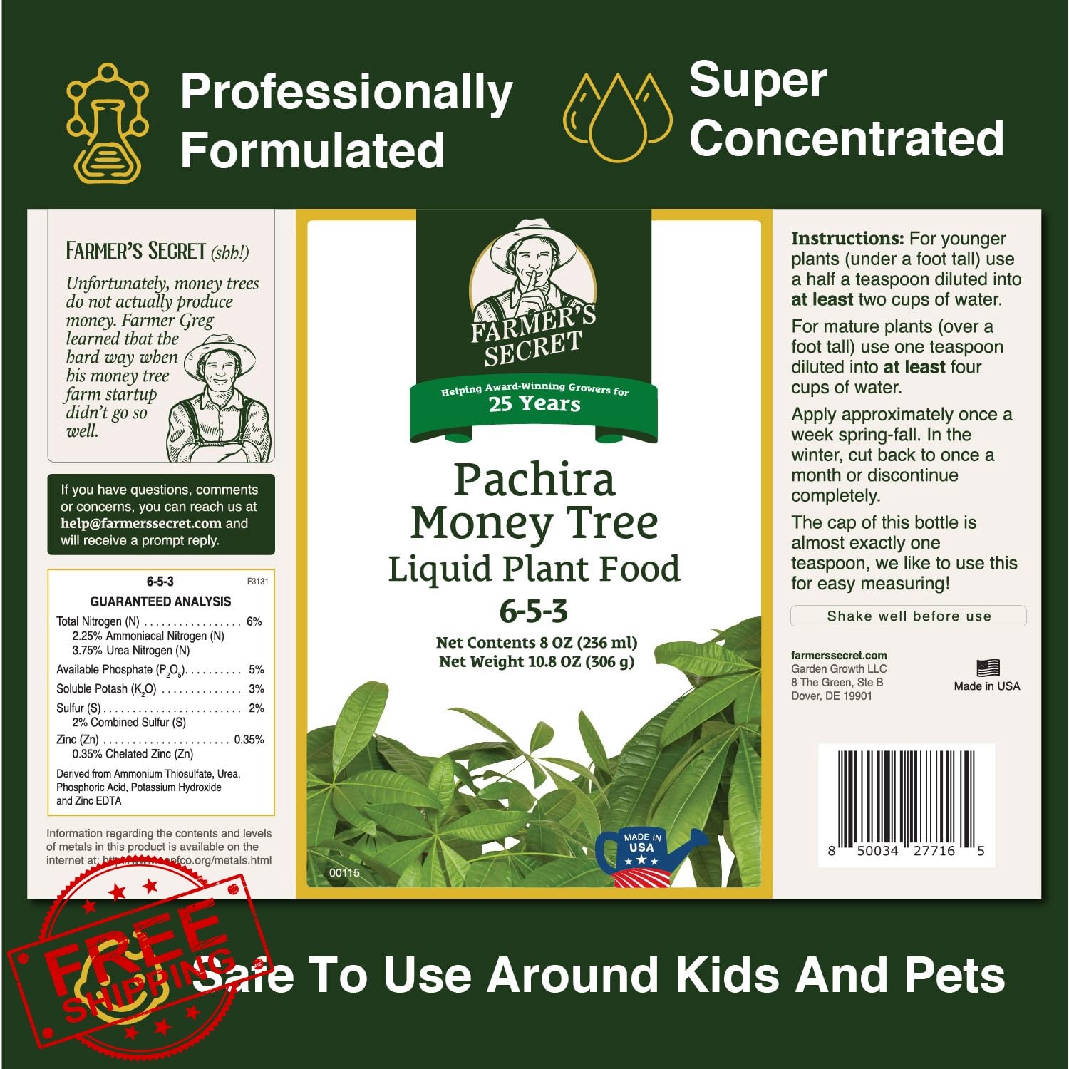 Farmer’s Secret Money Tree Liquid Plant Food Fertilizer (8oz) – Super Concent…