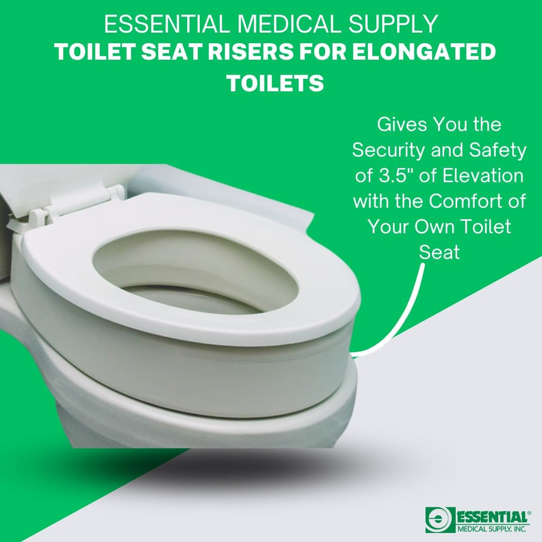 Essential Medical Supply Toilet Seat Riser for Elongated Bowl with 3.5″ Rise – 1