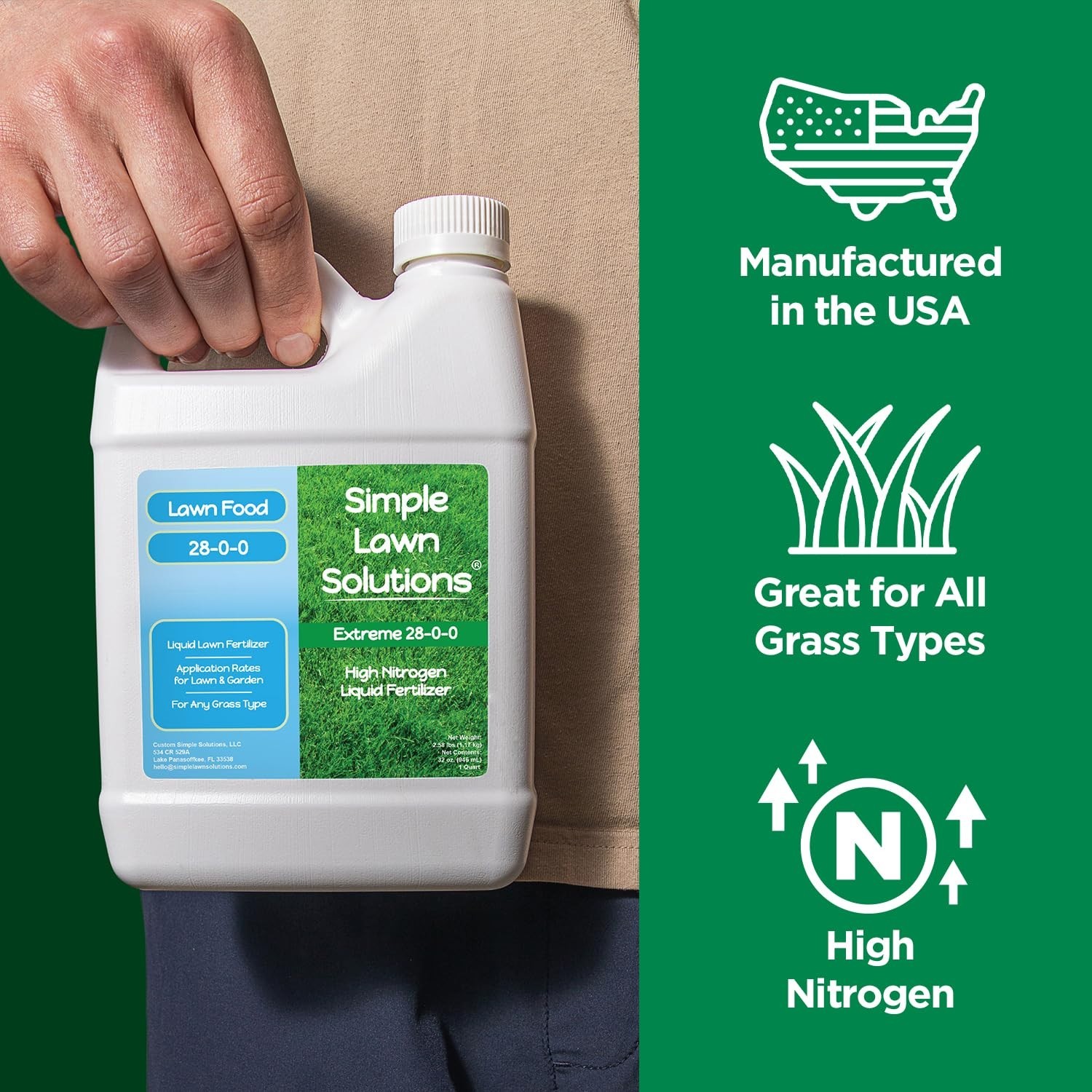 High Nitrogen Liquid Lawn Fertilizer 28-0-0 – Quick & Slow Release – 1 Quart