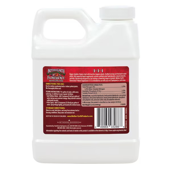 Mother Earth Organic Floressence Bloom Plants Supplement Flowering Fruit 1 PT