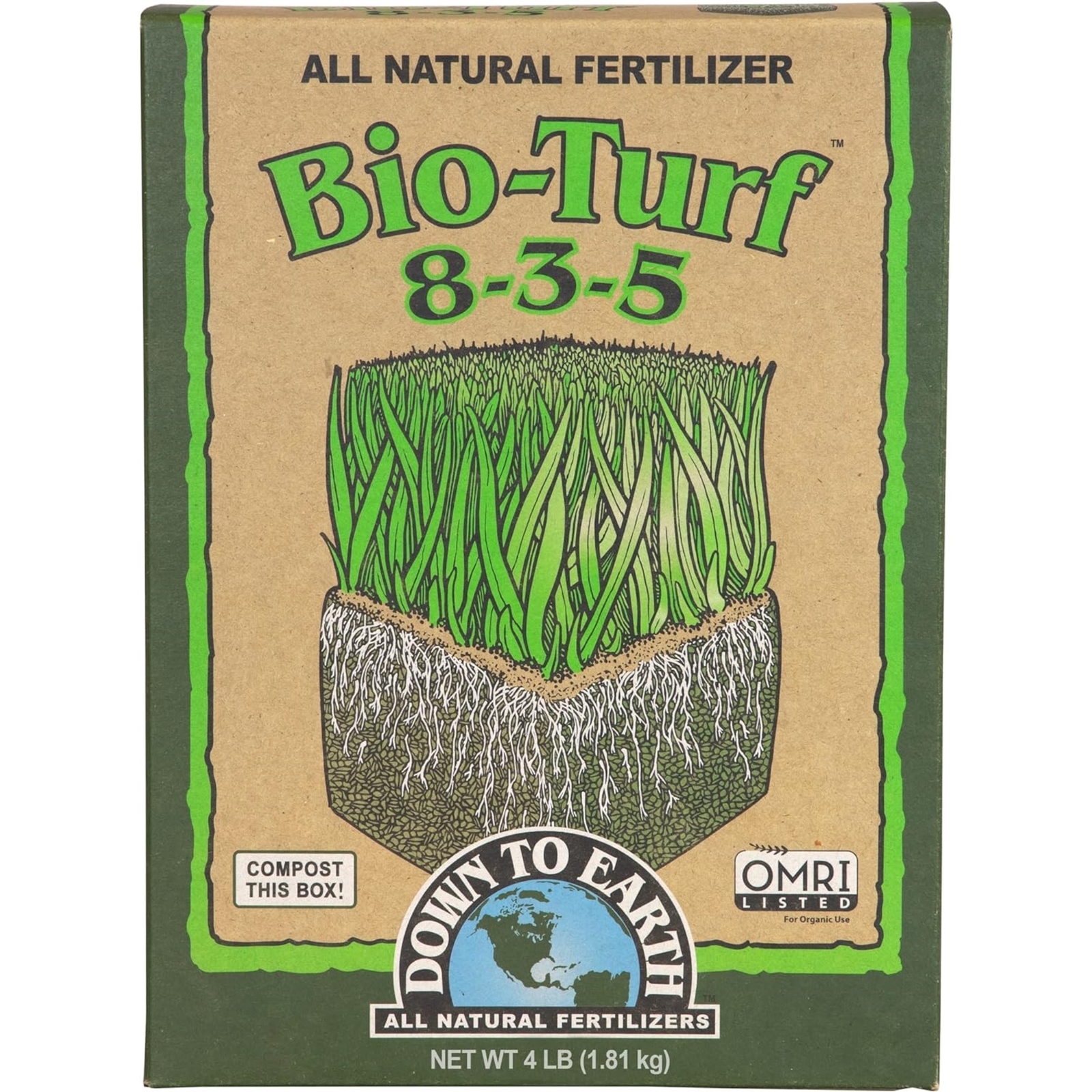 Down To Earth Bio-Turf 8-3-5 All-Natural OMRI Listed Fertilizer, 4 lb