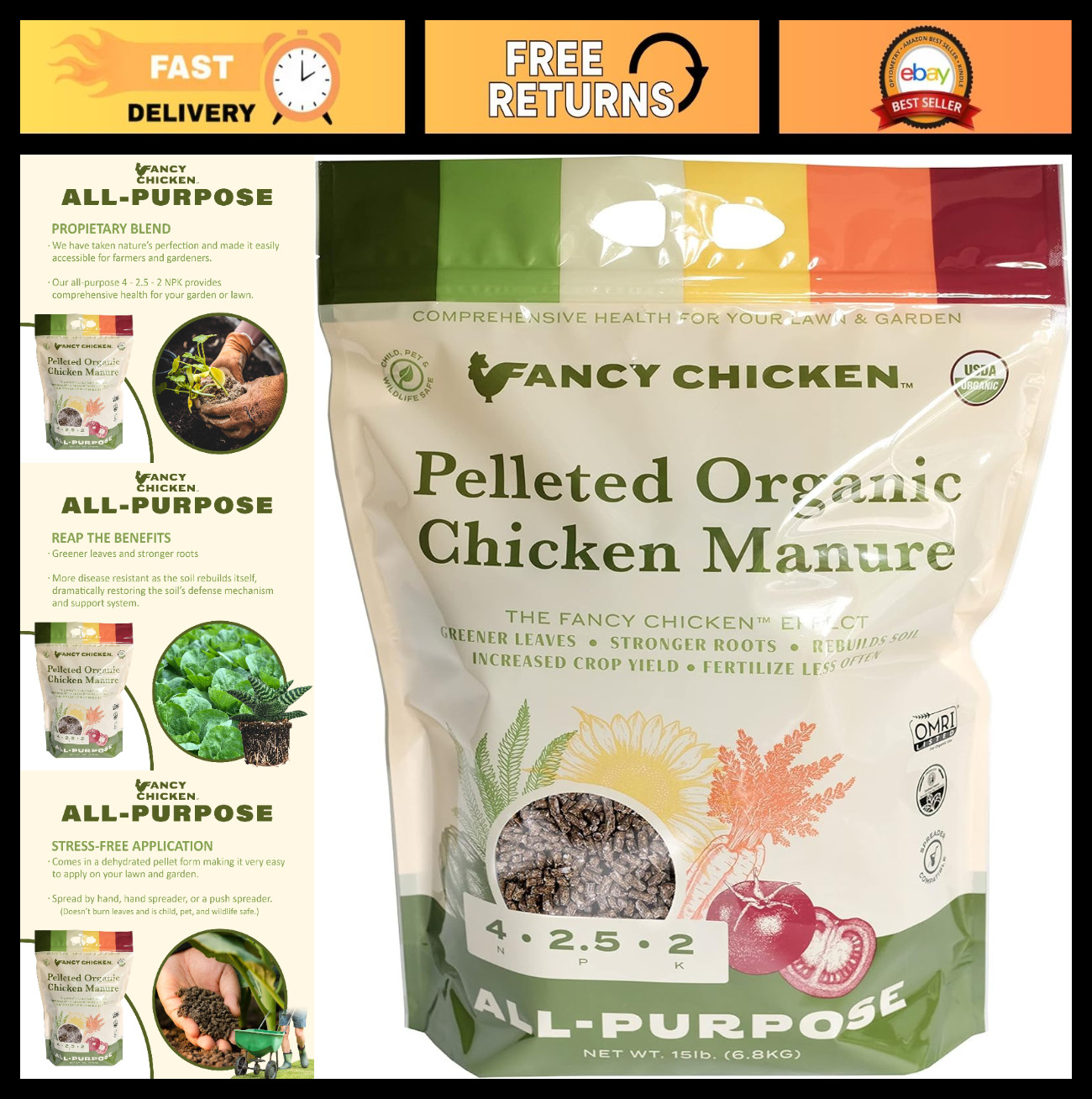 Organic Chicken Manure Pellets – 15lbs All-Purpose Fertilizer for Plants, Veggie