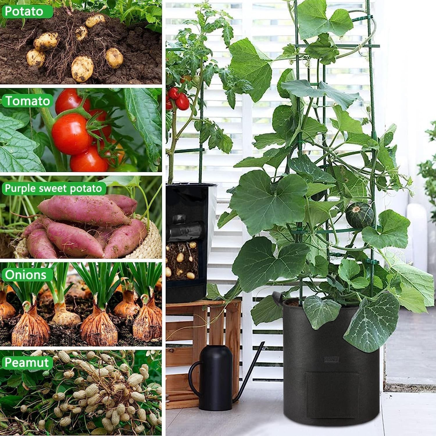 4 Packs 10 Gallon Potato Grow Bags, Heavy Duty Nonwoven Fabric Pots with Hand…