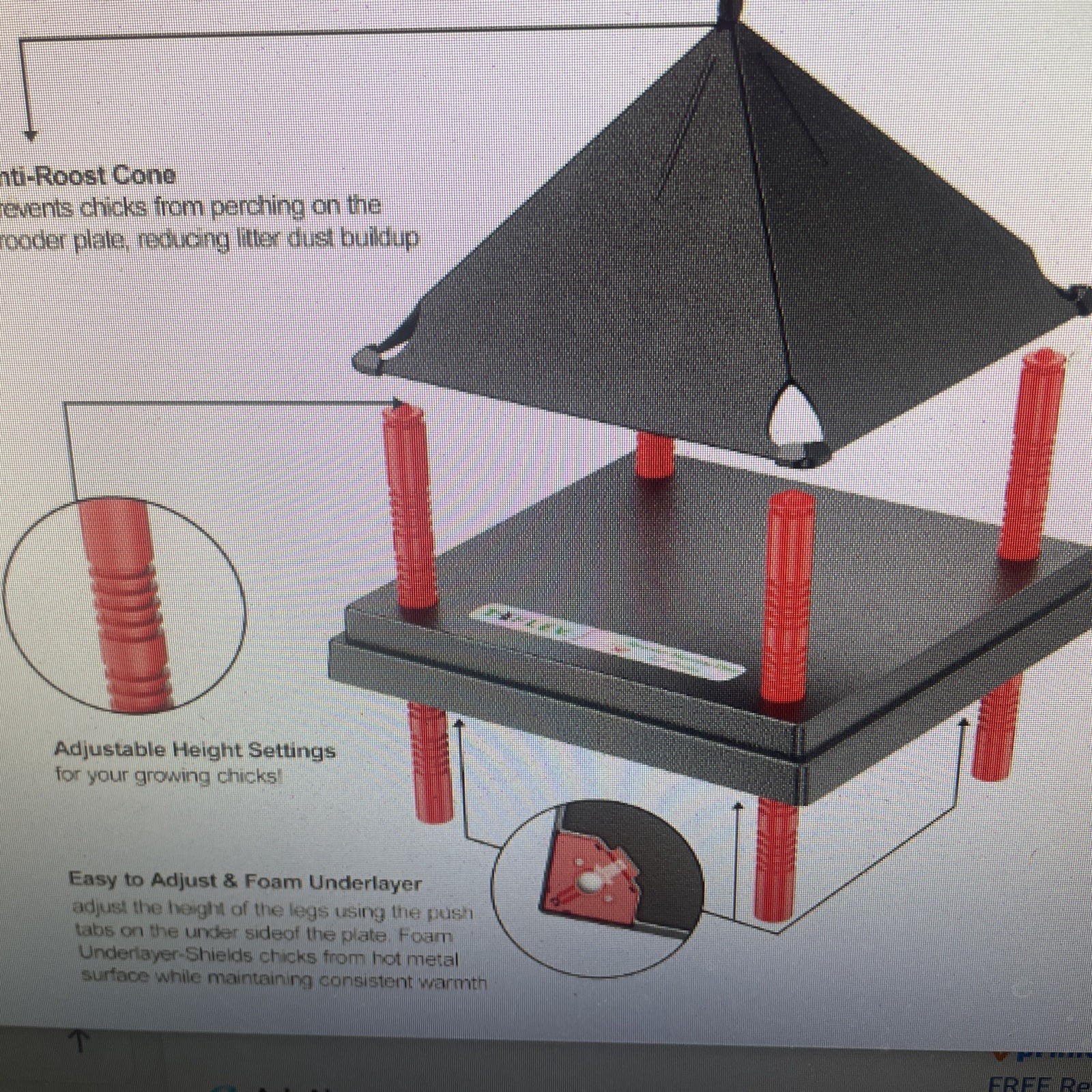 Tiflev Chick Brooder Heating Plate Anti Stand Cone Adjustable Height Brooder