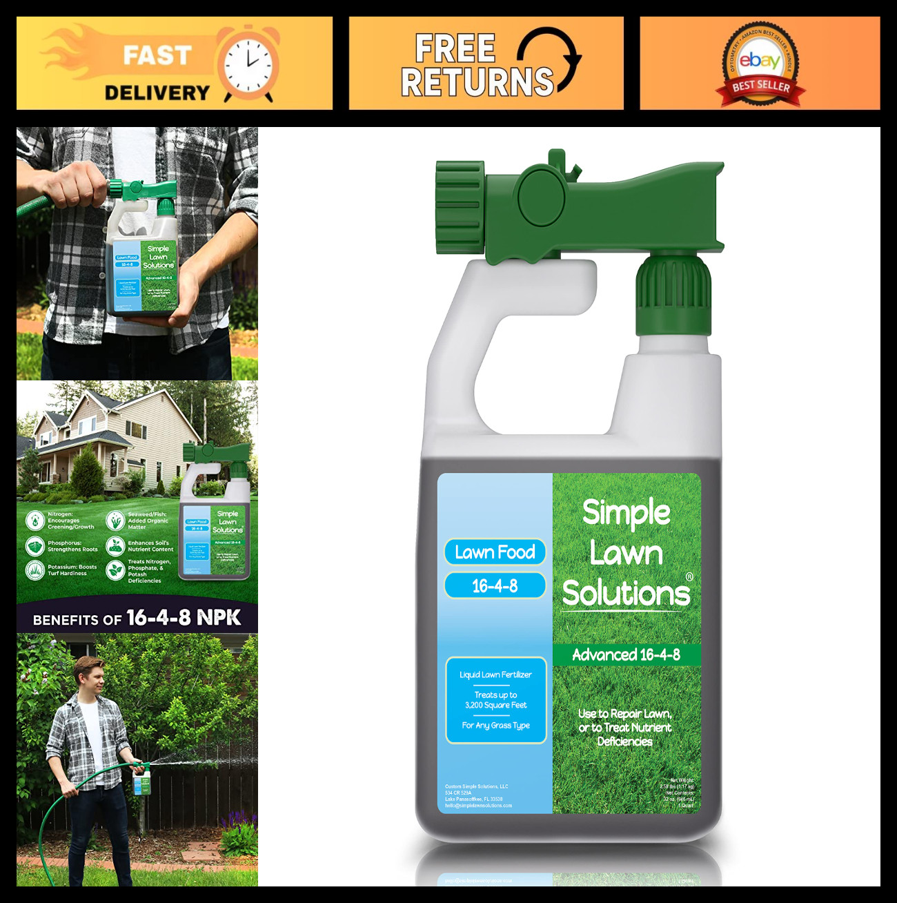 16-4-8 Liquid Lawn Fertilizer – Balanced NPK Spray for All Grass Types – 32 Oz