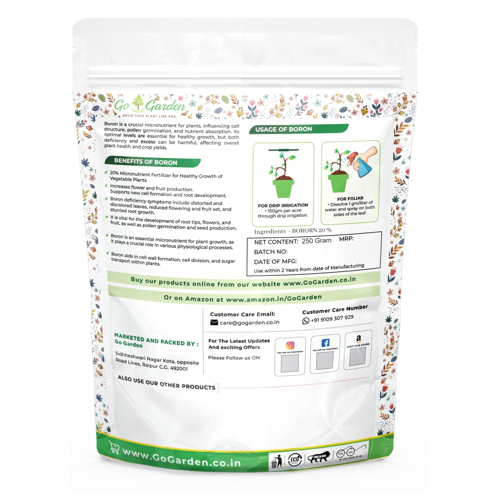 Boron 20% Micronutrient Fertilizer – Boosts Vegetable Growth, 250g Powder Fer…