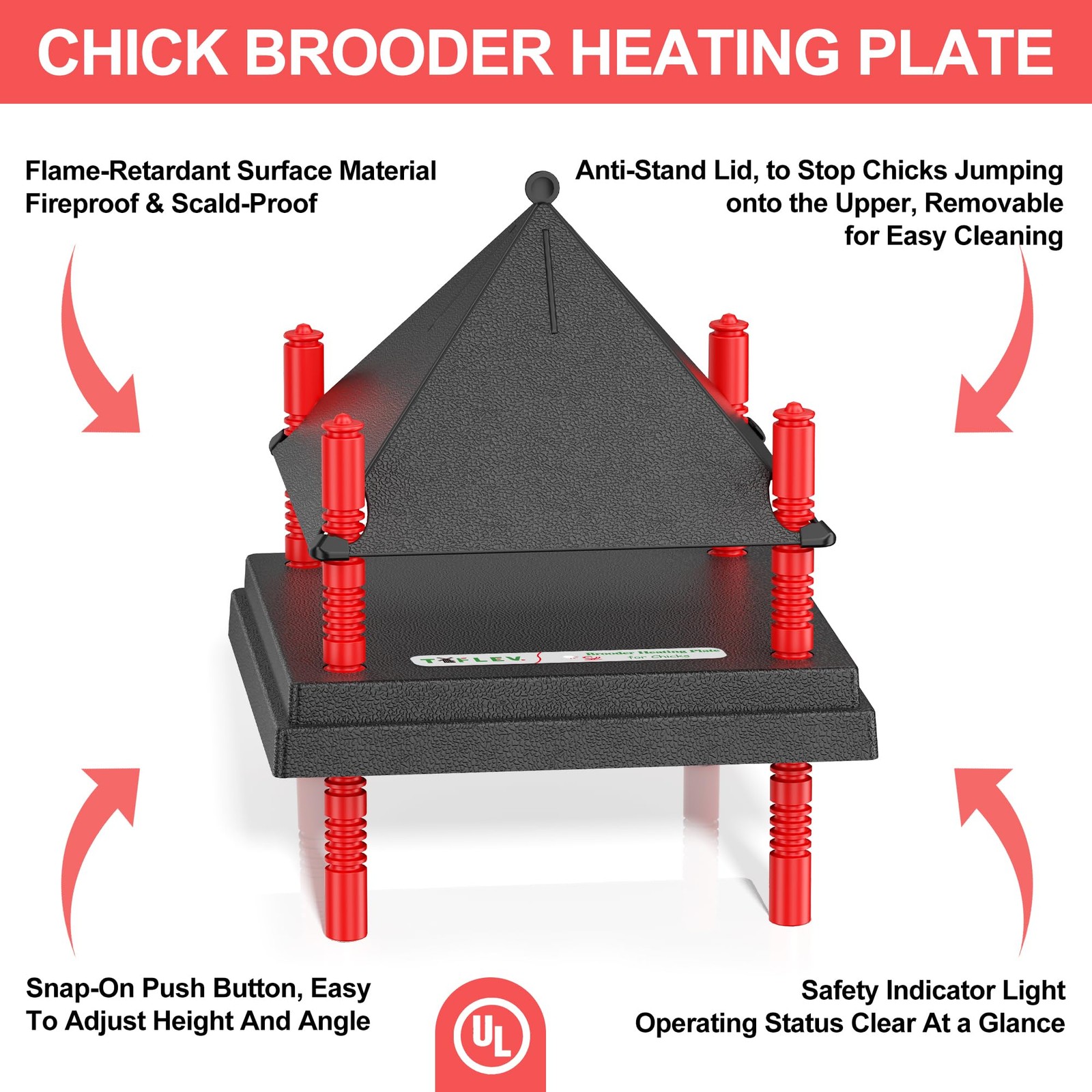 Tiflev Chick Brooder Heating Plate Anti Stand Cone Adjustable Height Brooder