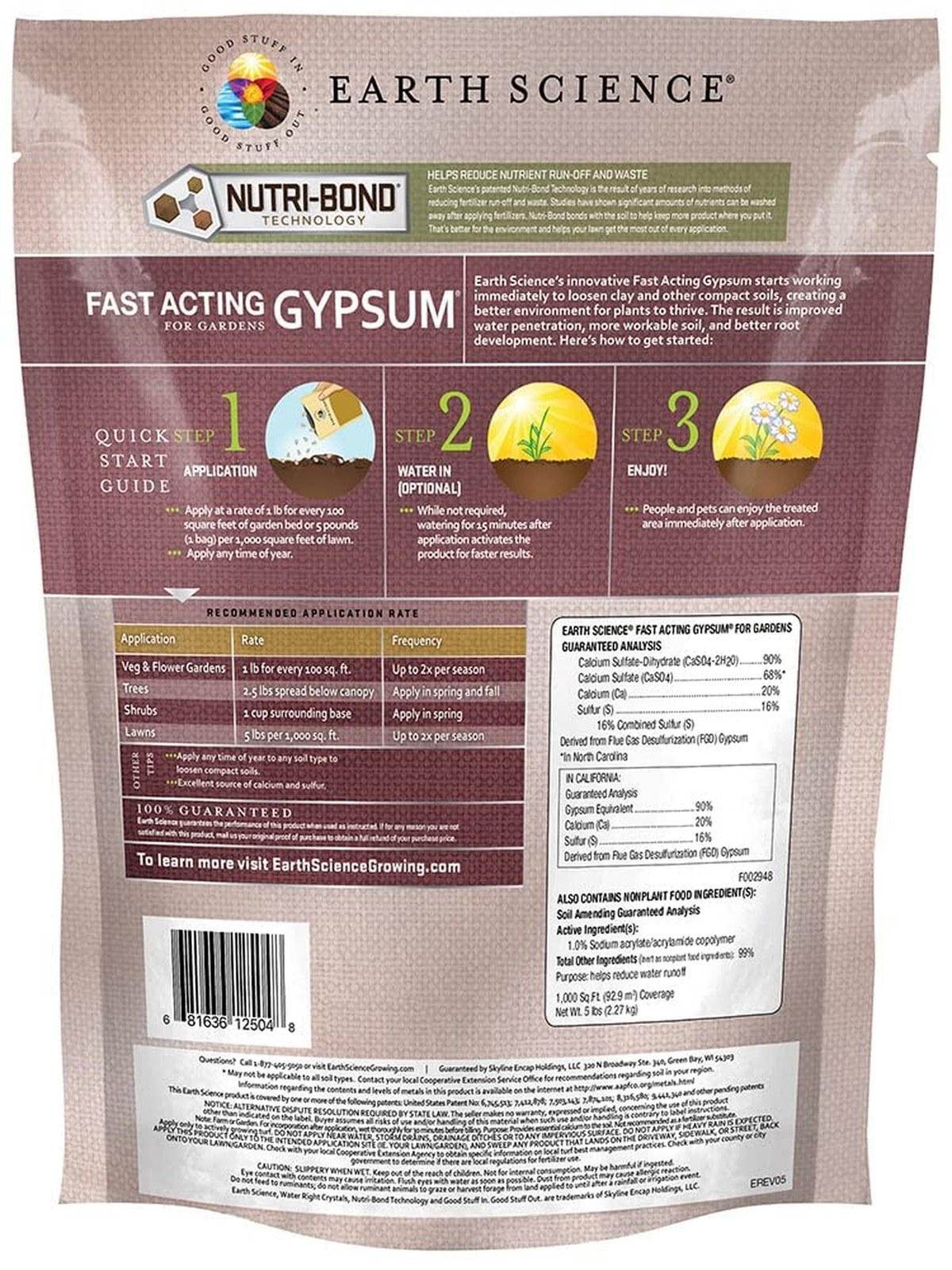 Earth Science Fast Acting Gypsum Granules—5 lb— Soil Conditioner Add