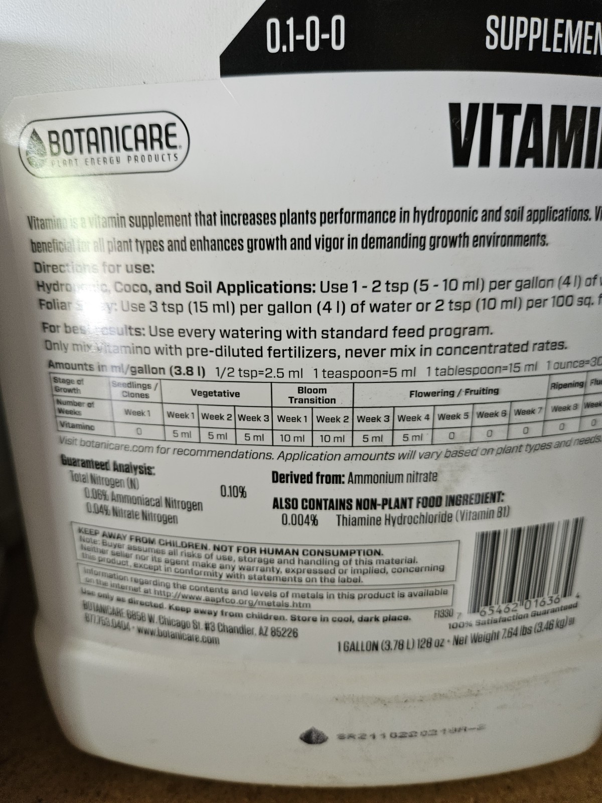 Botanicare Vitamino Plant Vitamin Supplement, 1 Gallon Organic Gardening
