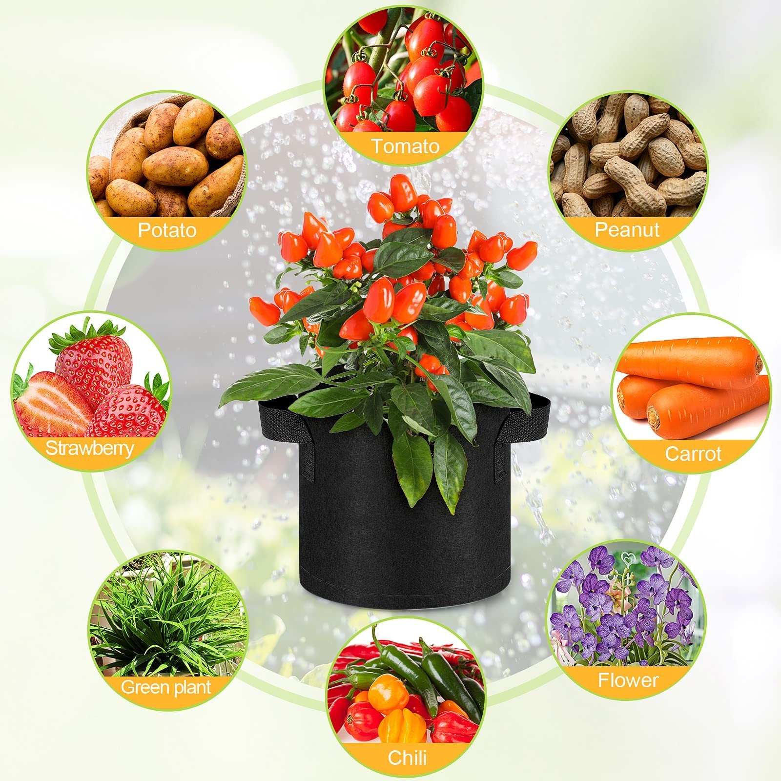 Nuanchu 60 Packs Grow Bags Bulk Aeration Fabric Pot with Handles Thickened No…