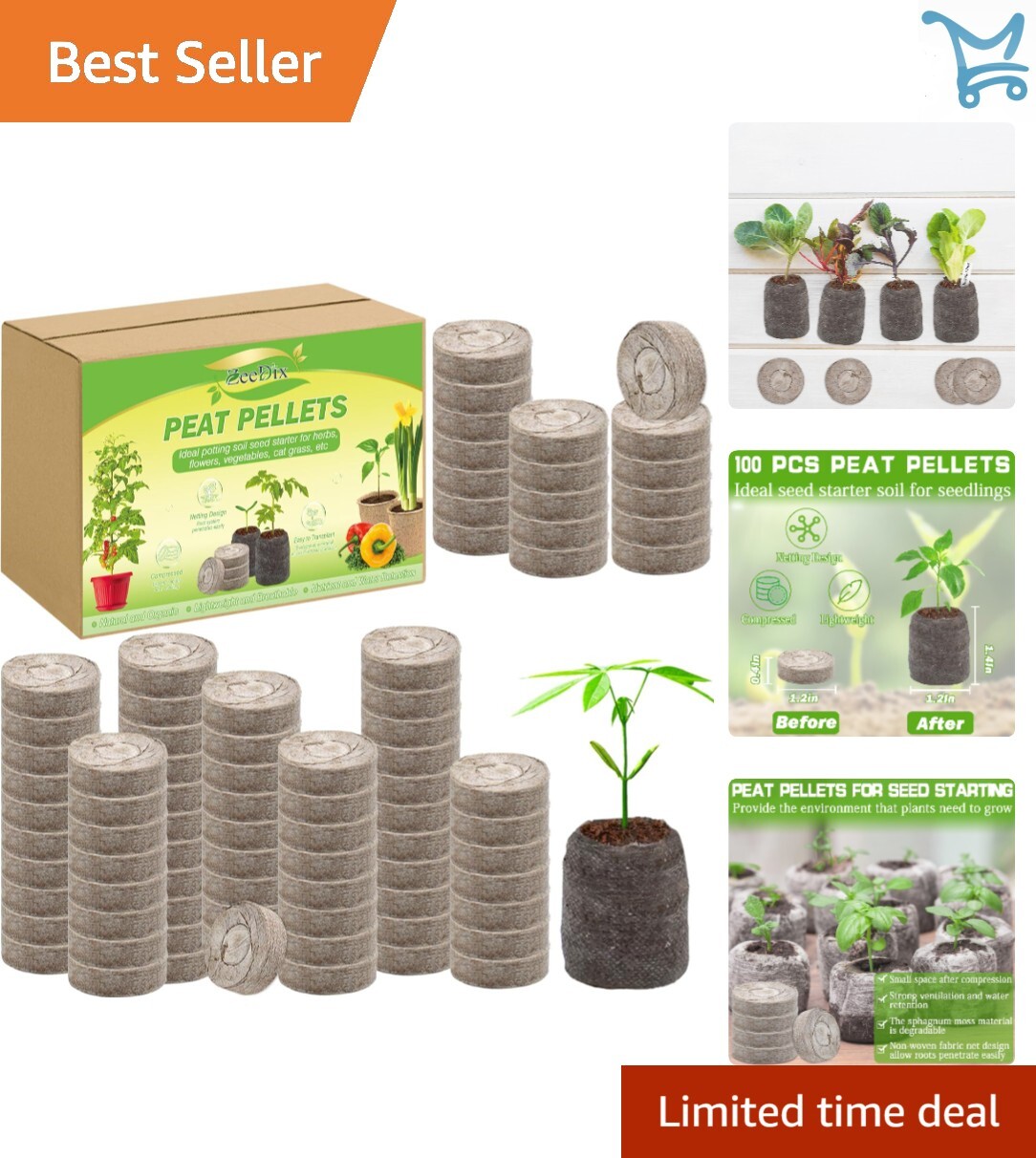 100 Pcs 30mm Peat Pellets Seed Starter Soil Pods for Vegetables Planting