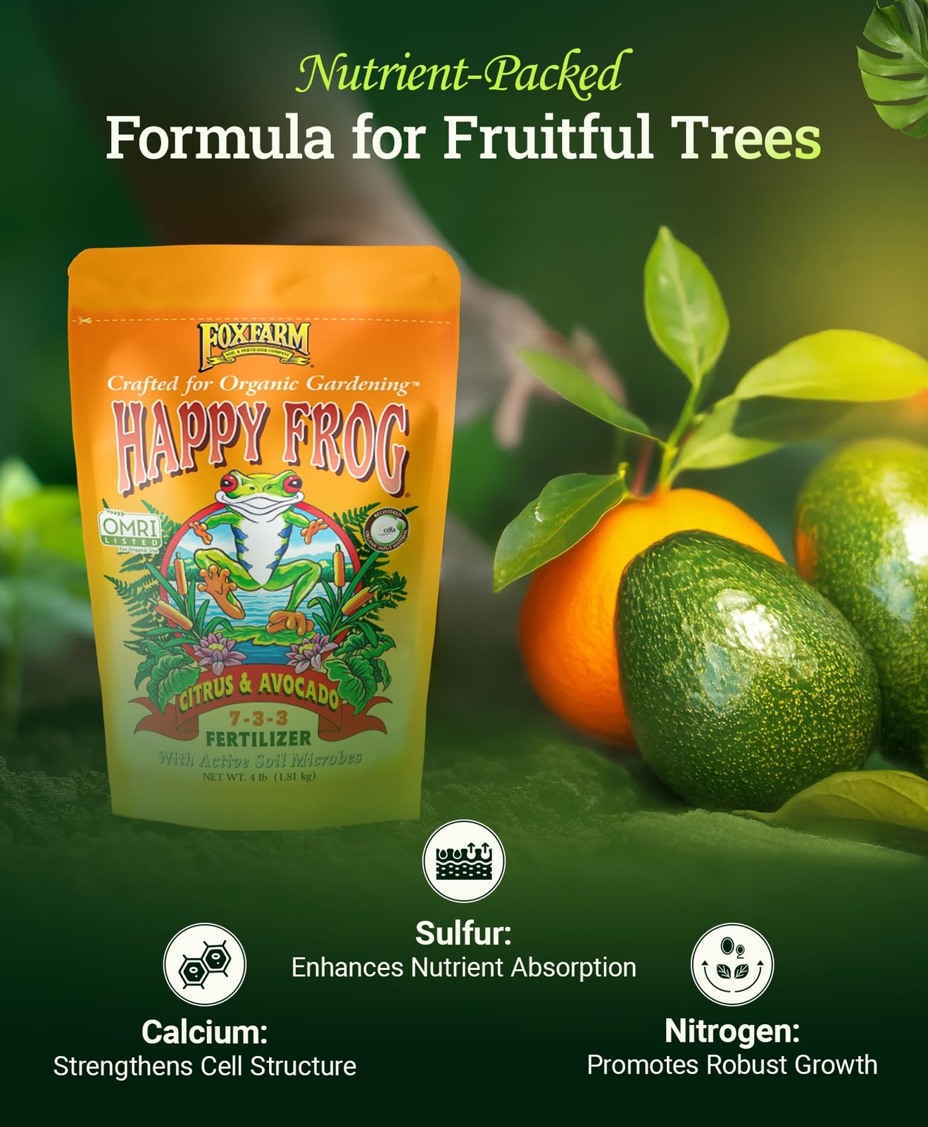 4 lb Organic Citrus Avocado Fertilizer for Lemon Orange Trees NPK 7 3 3