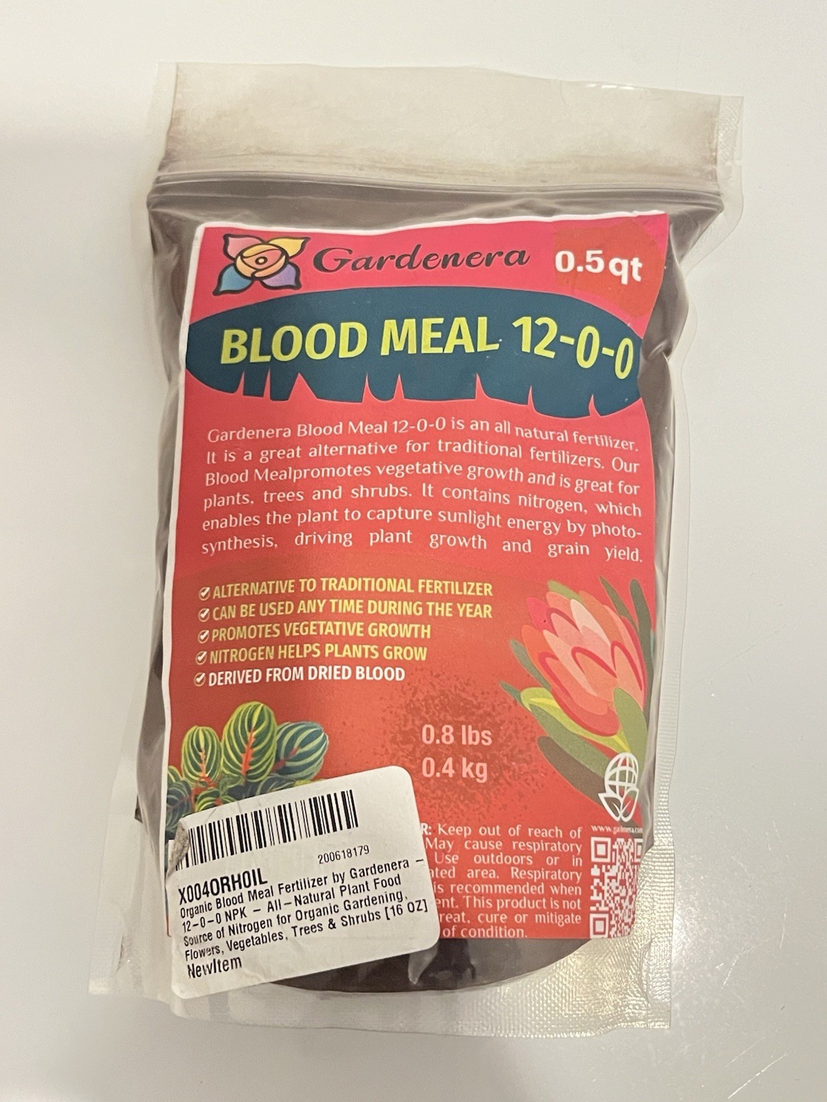 2 Pack Gardenera Blood Meal 12-0-0 Organic Plant Fertilizer 16 oz Each