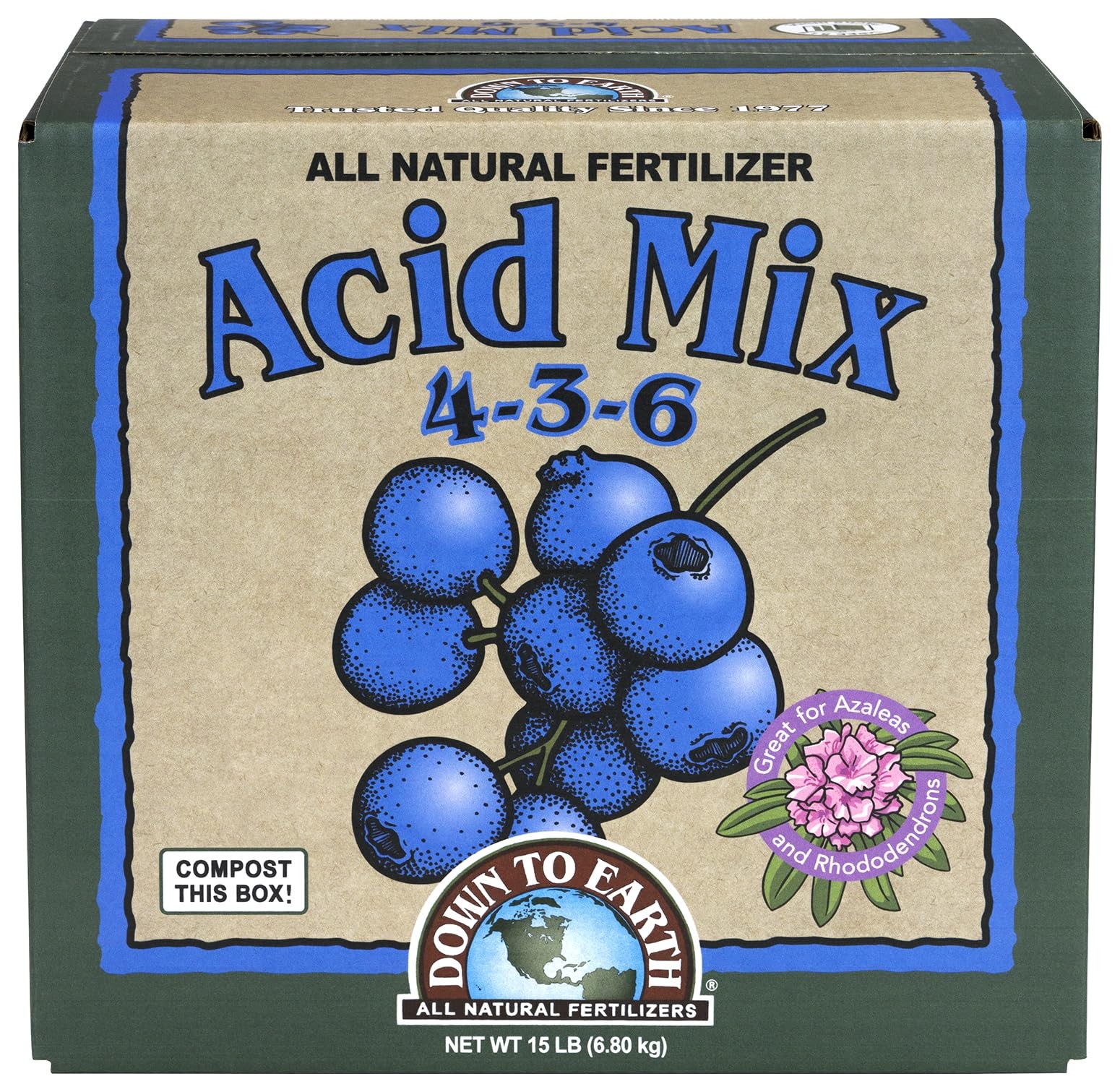 Natural Acid Mix Fertilizer 4-3-6 for Healthy Plants, 15 lb Bag