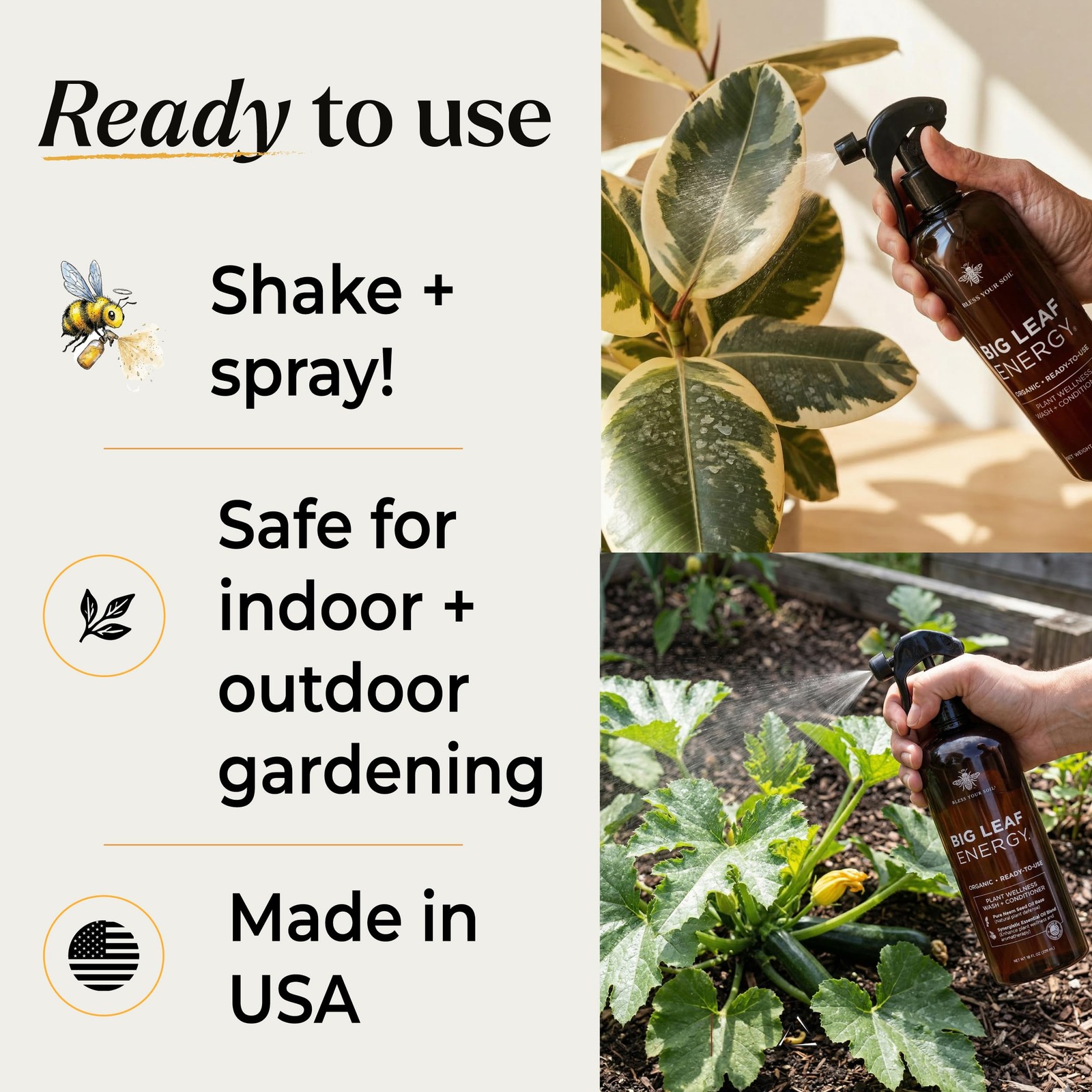 Organic Neem Oil Plant Spray Ready to Use Indoor Outdoor Leaf Shine 16oz