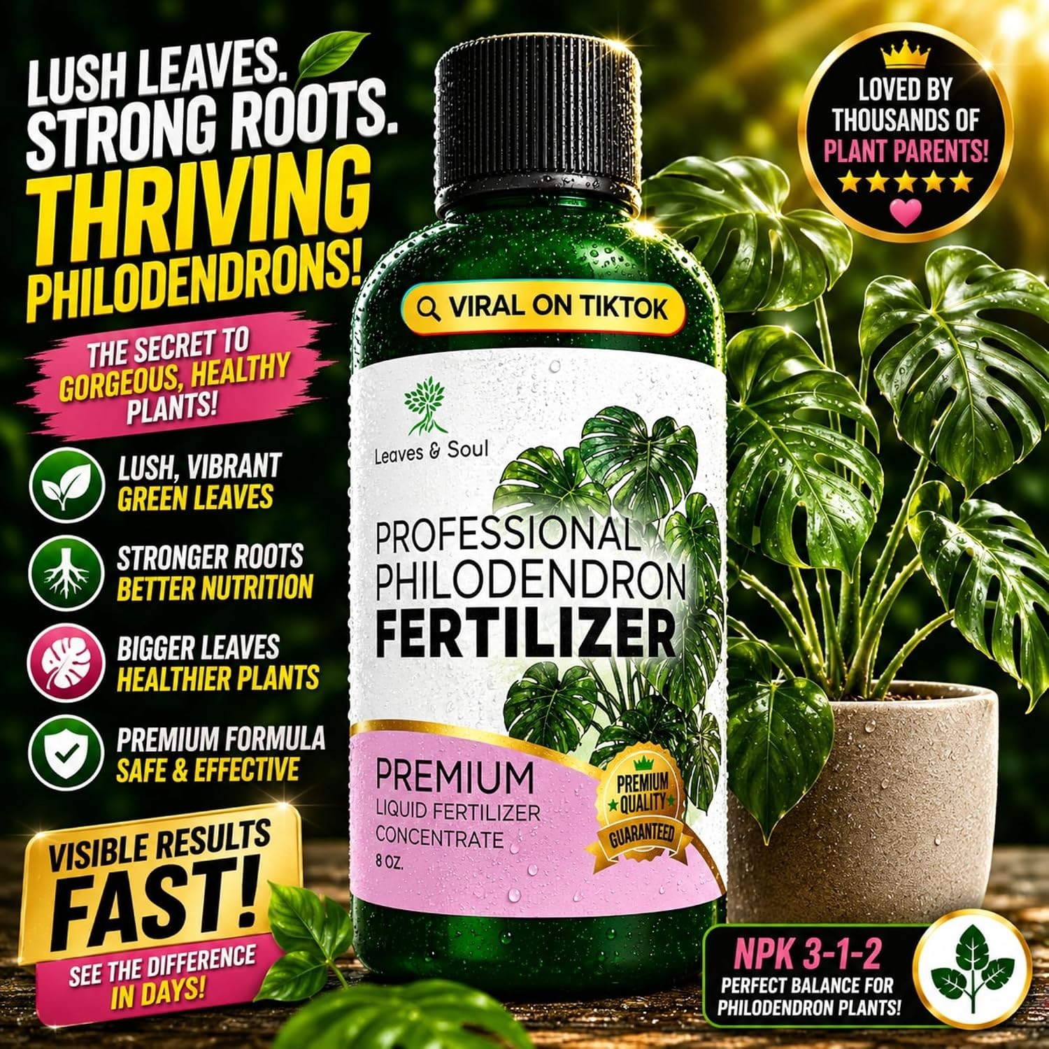 Professional Philodendron Fertilizer Liquid 3-1-2 Concentrate 8 oz, Philoden…