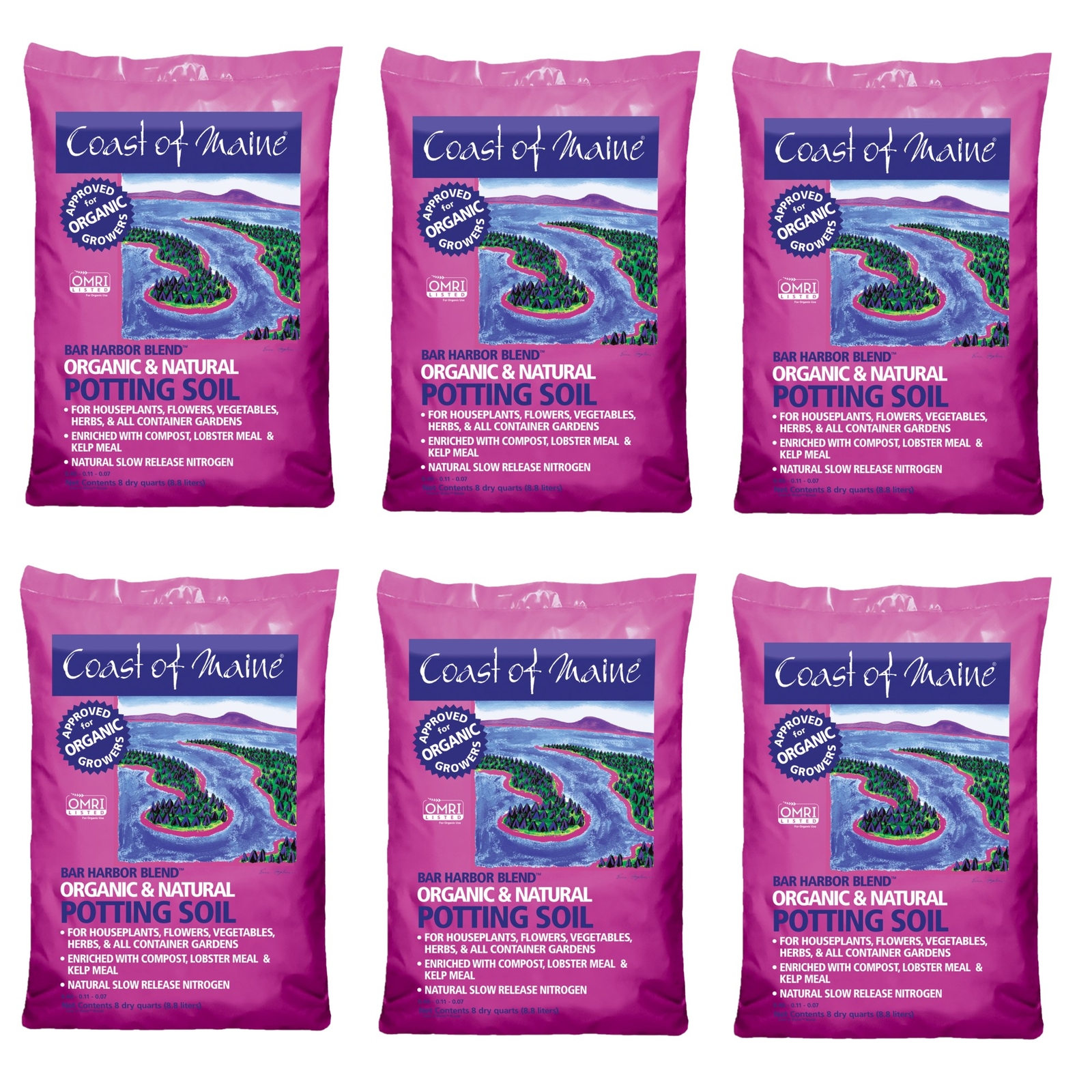 Coast of Maine (#BH8P) Bar Harbor Blend Organic Potting Soil, 8 qt (Pack of 6)