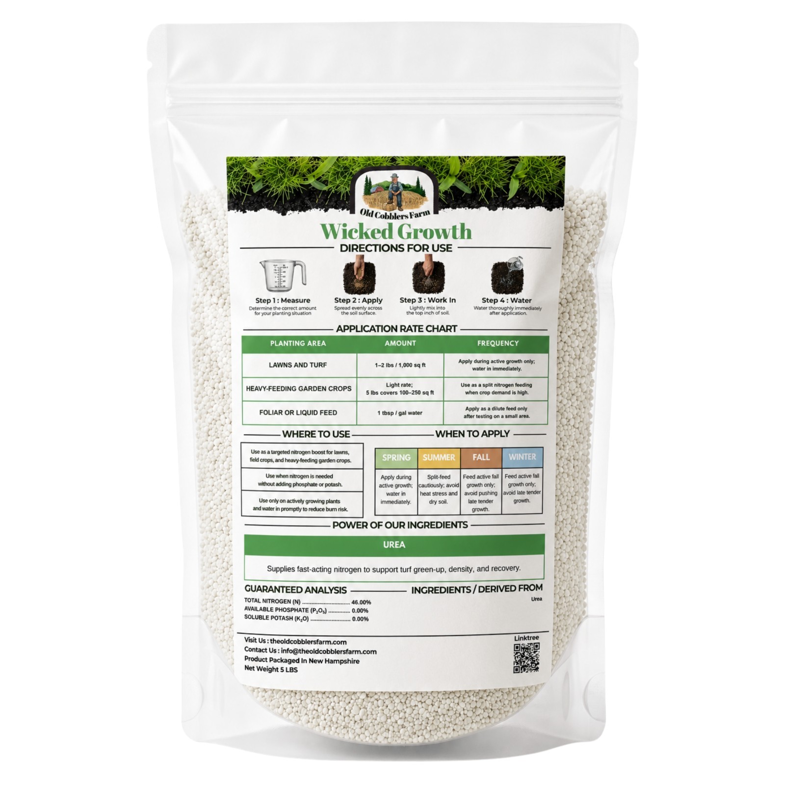 Old Cobblers Farm™ Wicked Growth 46-0-0 Fertilizer – Urea – Boosts Plant Growth