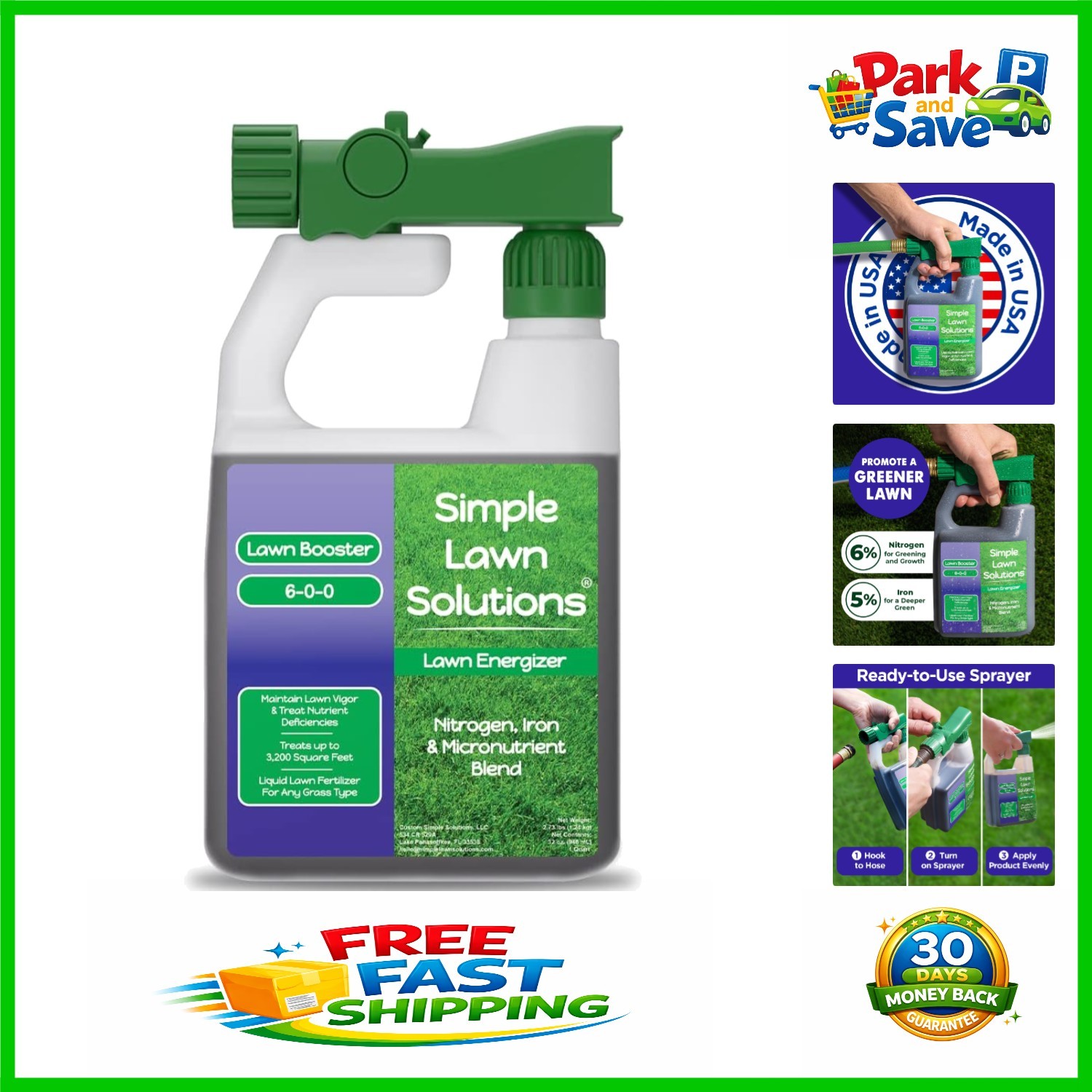 Liquid Lawn Fertilizer with Nitrogen & Iron – 32oz Spray for Lush Grass